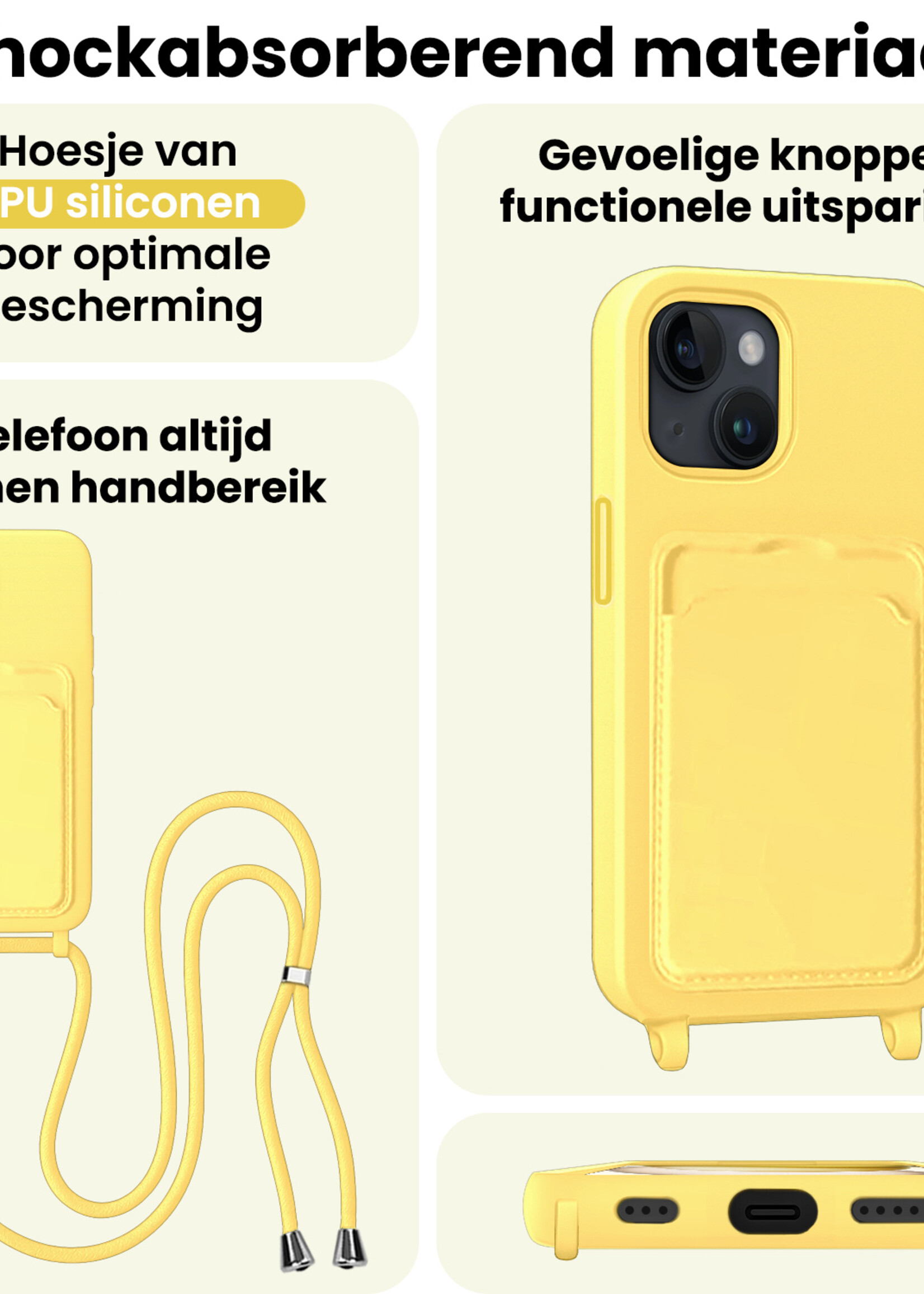LUQ LUQ iPhone 15 Pro Max Hoesje Pashouder met Koord - Geel