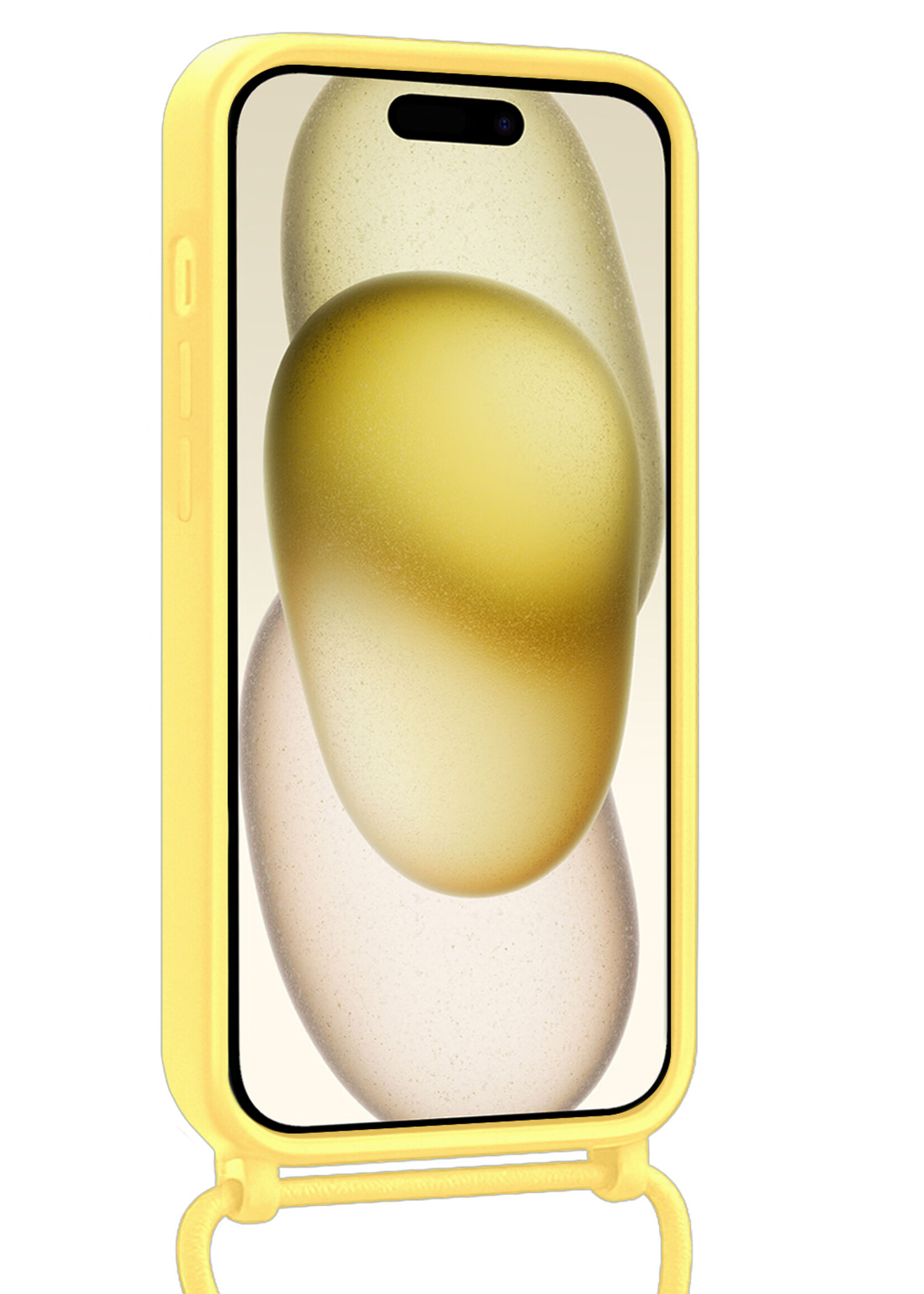 LUQ LUQ iPhone 15 Pro Max Hoesje Pashouder met Koord Met Screenprotector - Geel