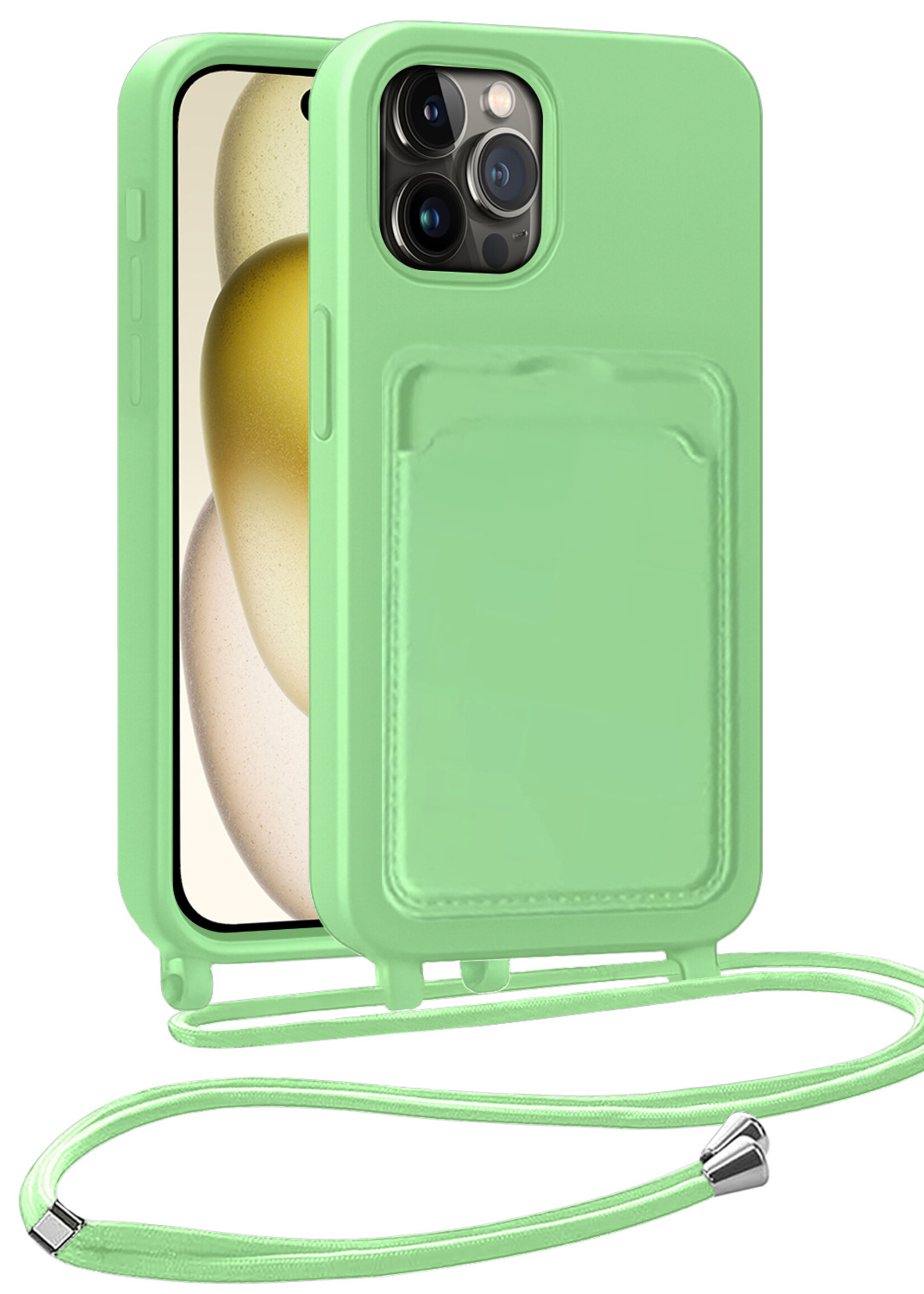 LUQ LUQ iPhone 15 Pro Max Hoesje Pashouder met Koord - Groen