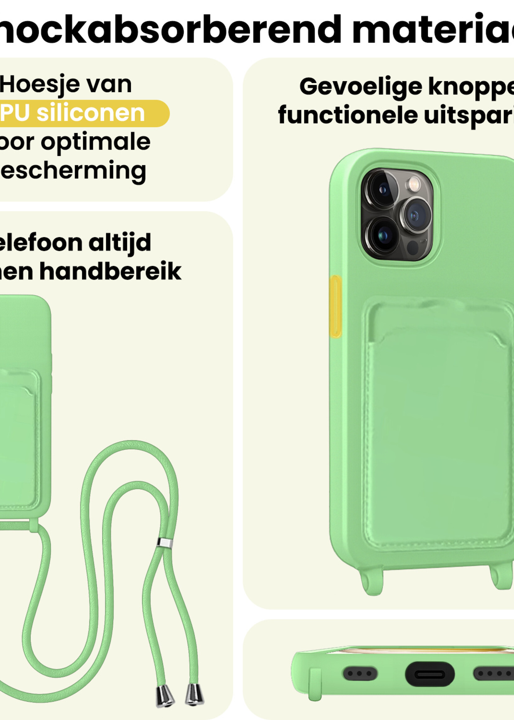 LUQ LUQ iPhone 15 Pro Max Hoesje Pashouder met Koord - Groen