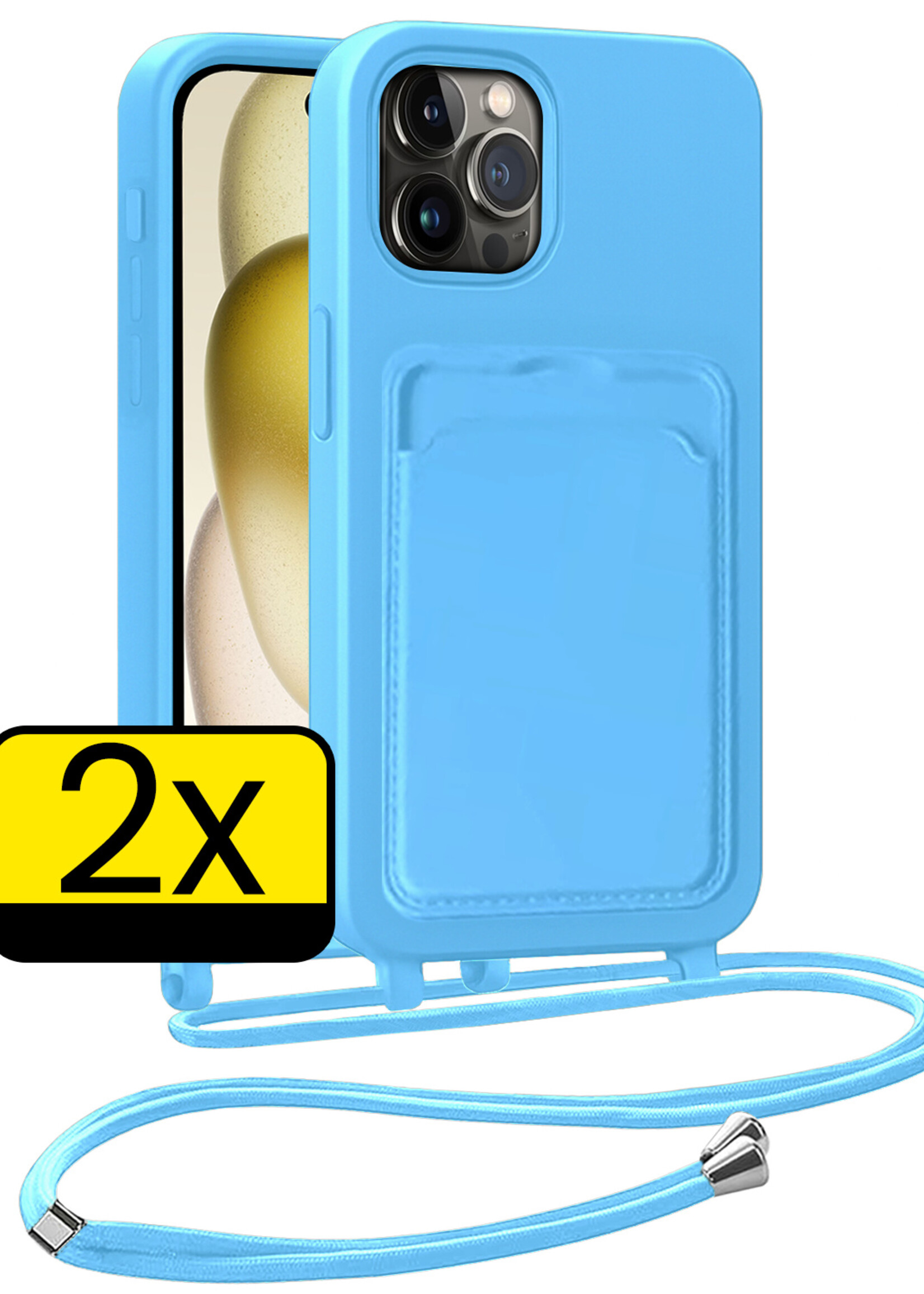 LUQ LUQ iPhone 15 Pro Max Hoesje Pashouder met Koord - Lichtblauw - 2 PACK