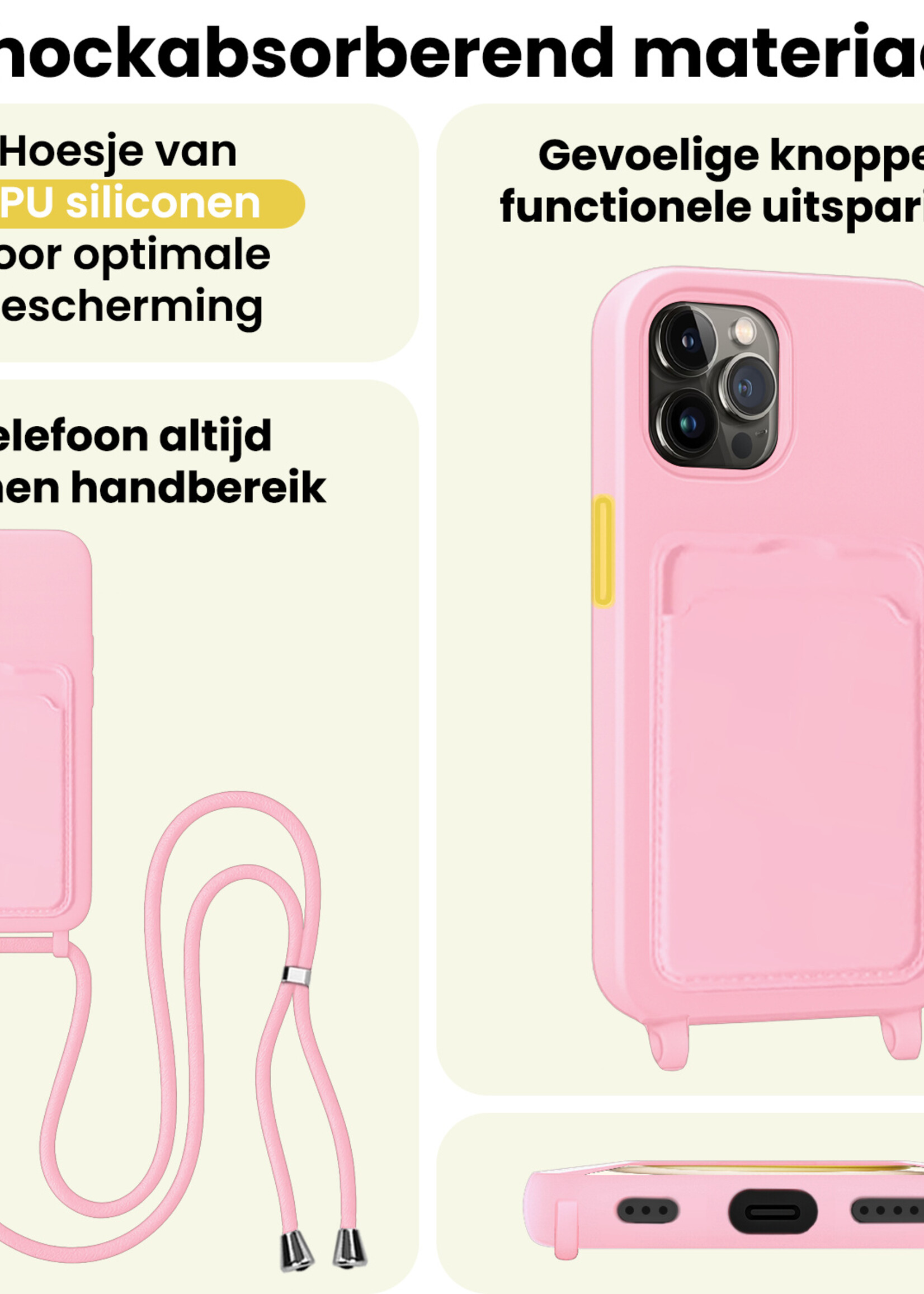LUQ LUQ iPhone 15 Pro Max Hoesje Pashouder met Koord - Lichtroze