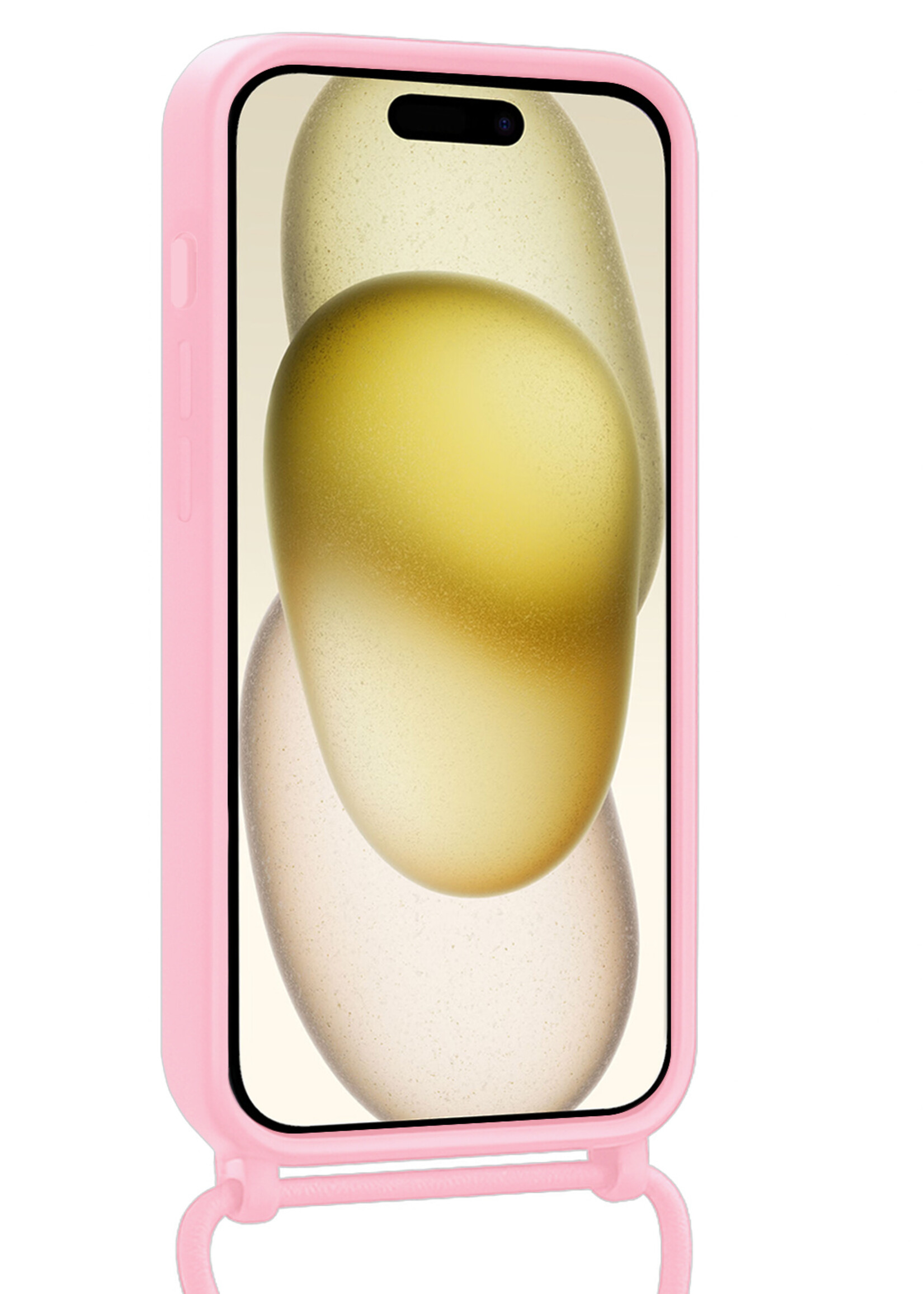 LUQ LUQ iPhone 15 Pro Max Hoesje Pashouder met Koord Met 2x Screenprotector - Lichtroze