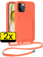 LUQ LUQ iPhone 15 Pro Max Hoesje Pashouder met Koord - Papaya - 2 PACK