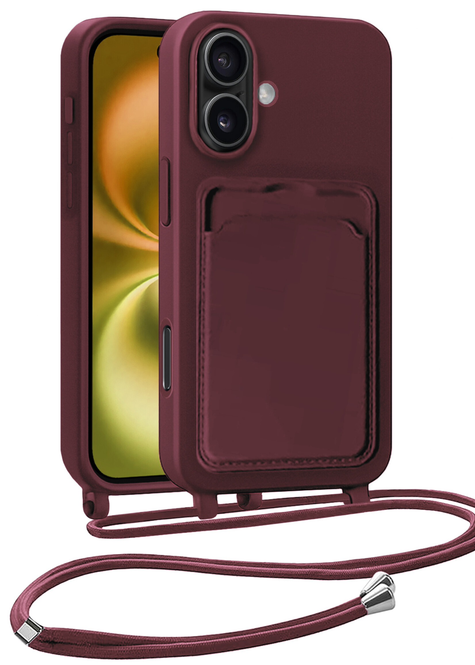 LUQ LUQ iPhone 16 Plus Hoesje Pashouder met Koord - Aubergine
