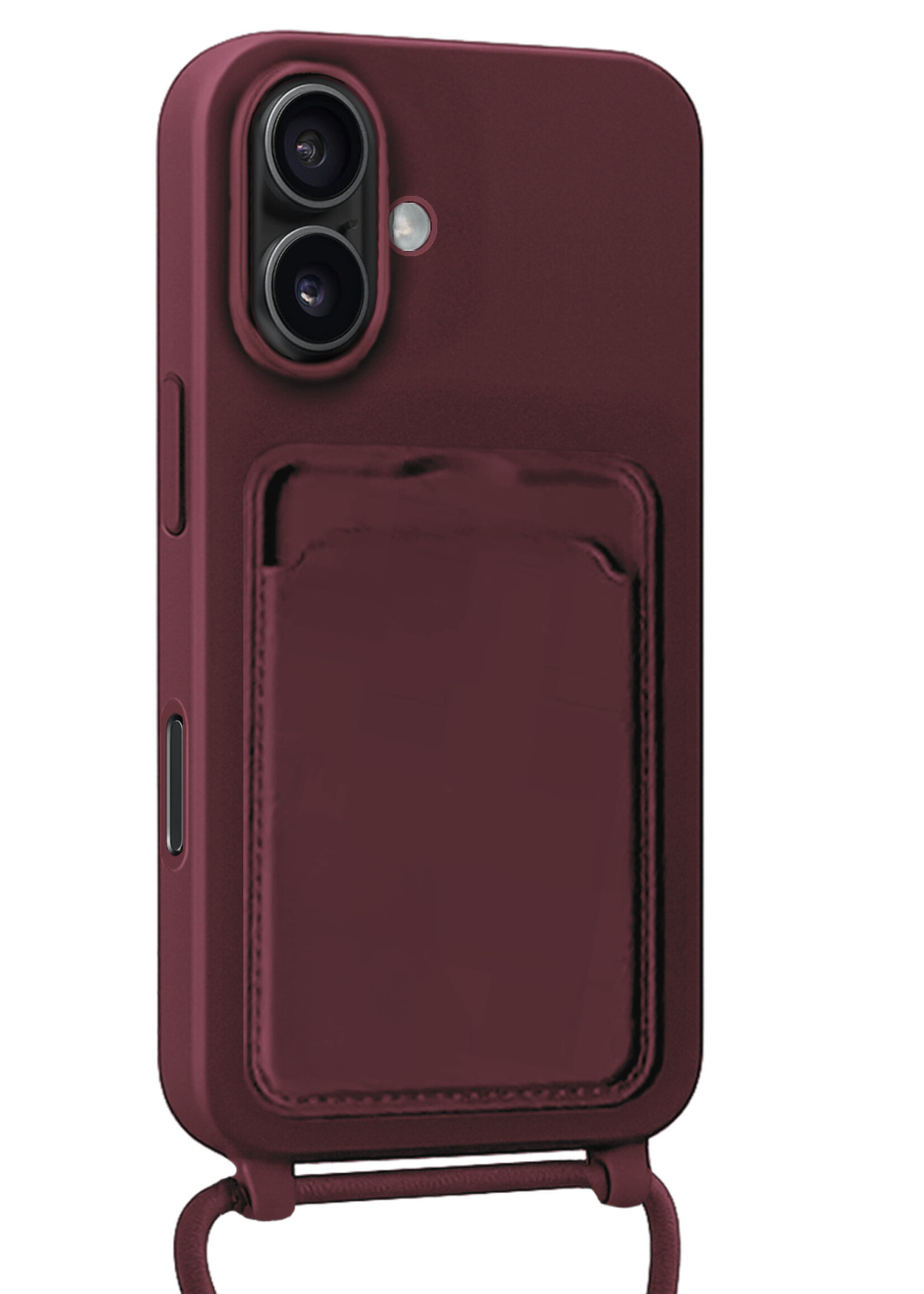 LUQ LUQ iPhone 16 Plus Hoesje Pashouder met Koord Met 2x Screenprotector - Aubergine