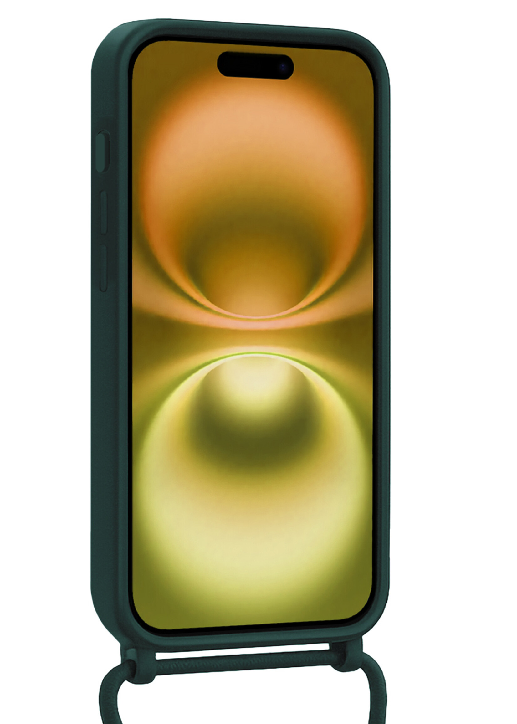 LUQ LUQ iPhone 16 Plus Hoesje Pashouder met Koord Met Screenprotector - Donkergroen