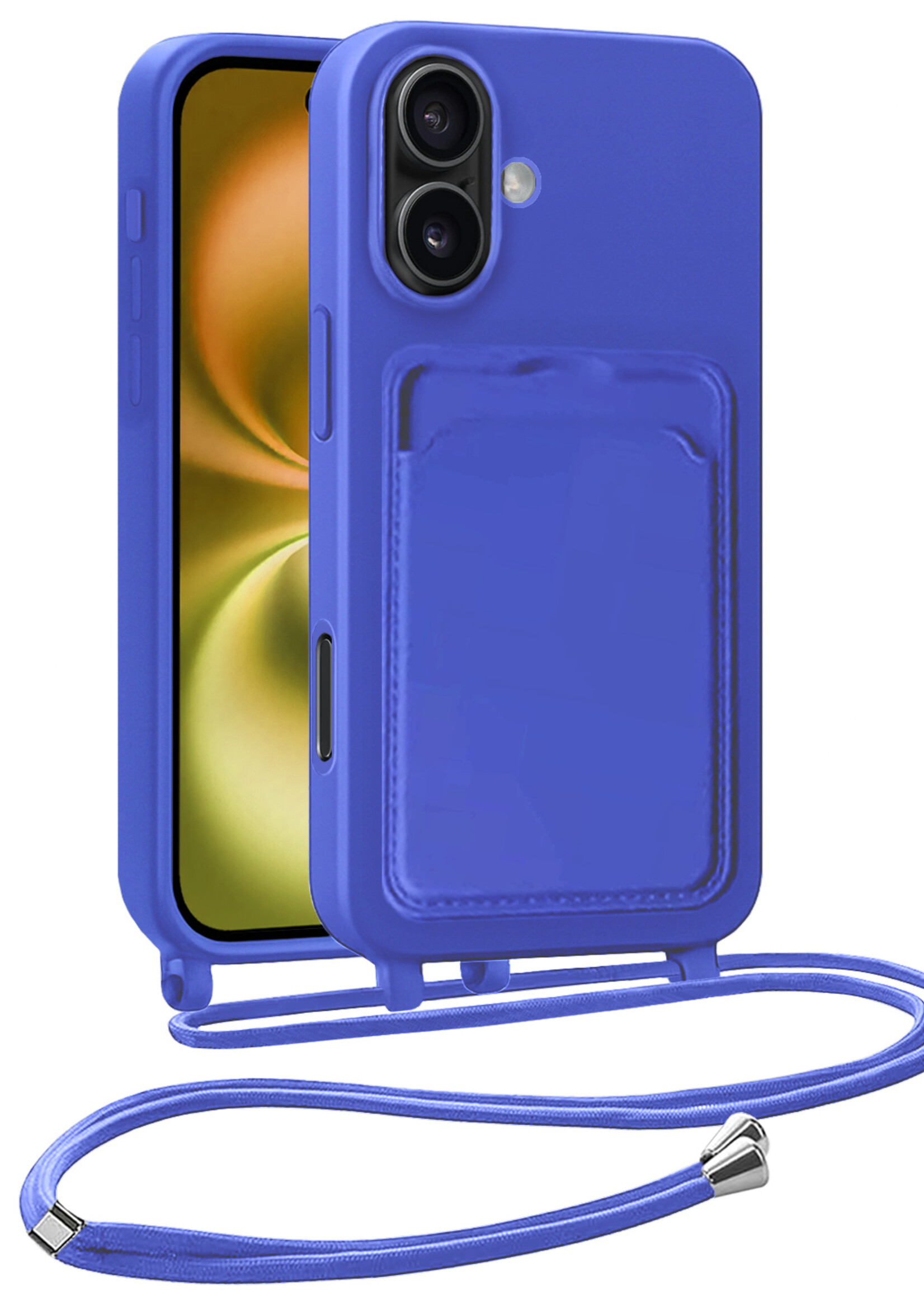 LUQ LUQ iPhone 16 Plus Hoesje Pashouder met Koord - Fel Blauw