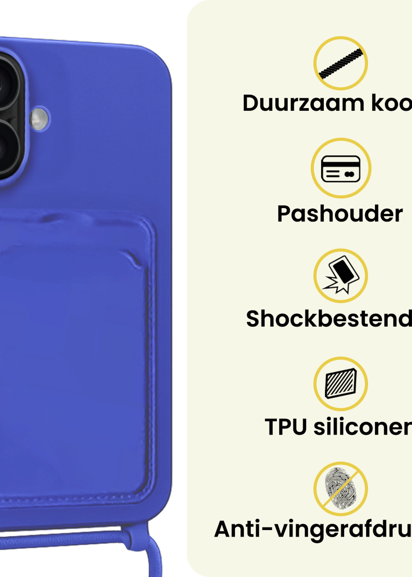 LUQ LUQ iPhone 16 Plus Hoesje Pashouder met Koord - Fel Blauw