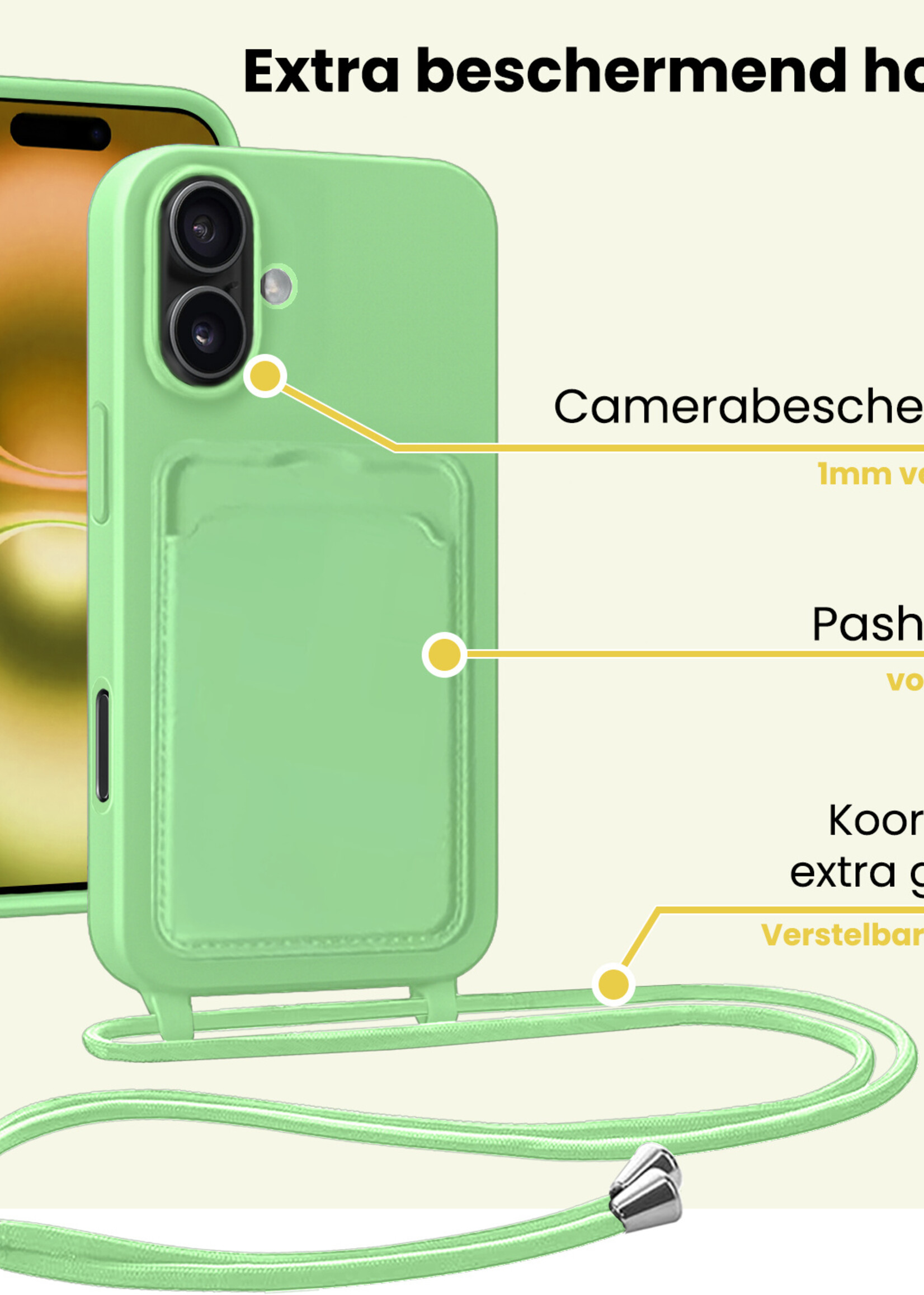 LUQ LUQ iPhone 16 Plus Hoesje Pashouder met Koord - Groen