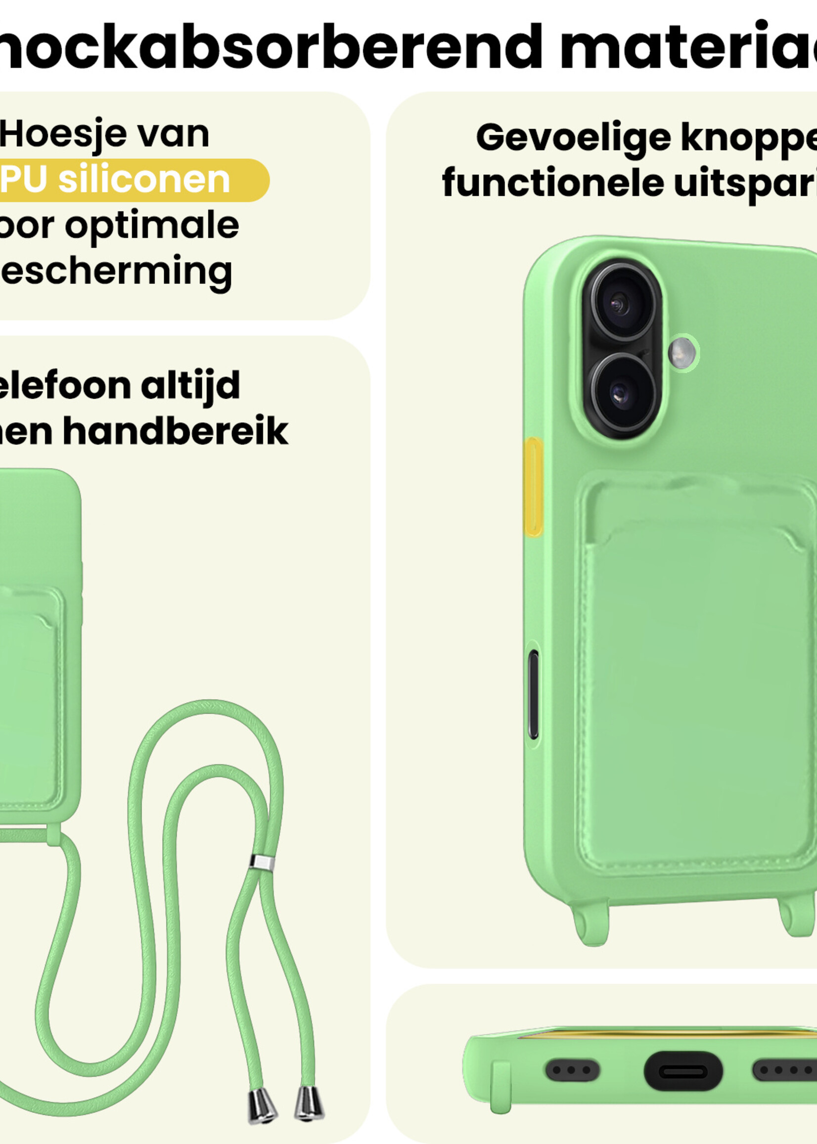 LUQ LUQ iPhone 16 Plus Hoesje Pashouder met Koord - Groen