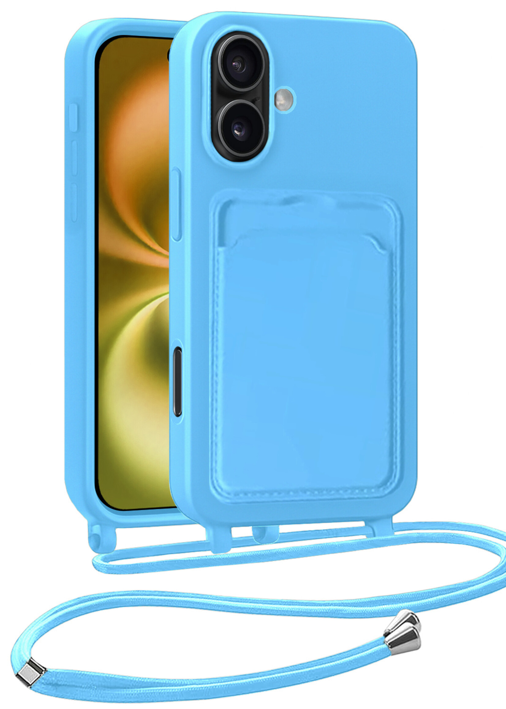 LUQ LUQ iPhone 16 Plus Hoesje Pashouder met Koord - Lichtblauw