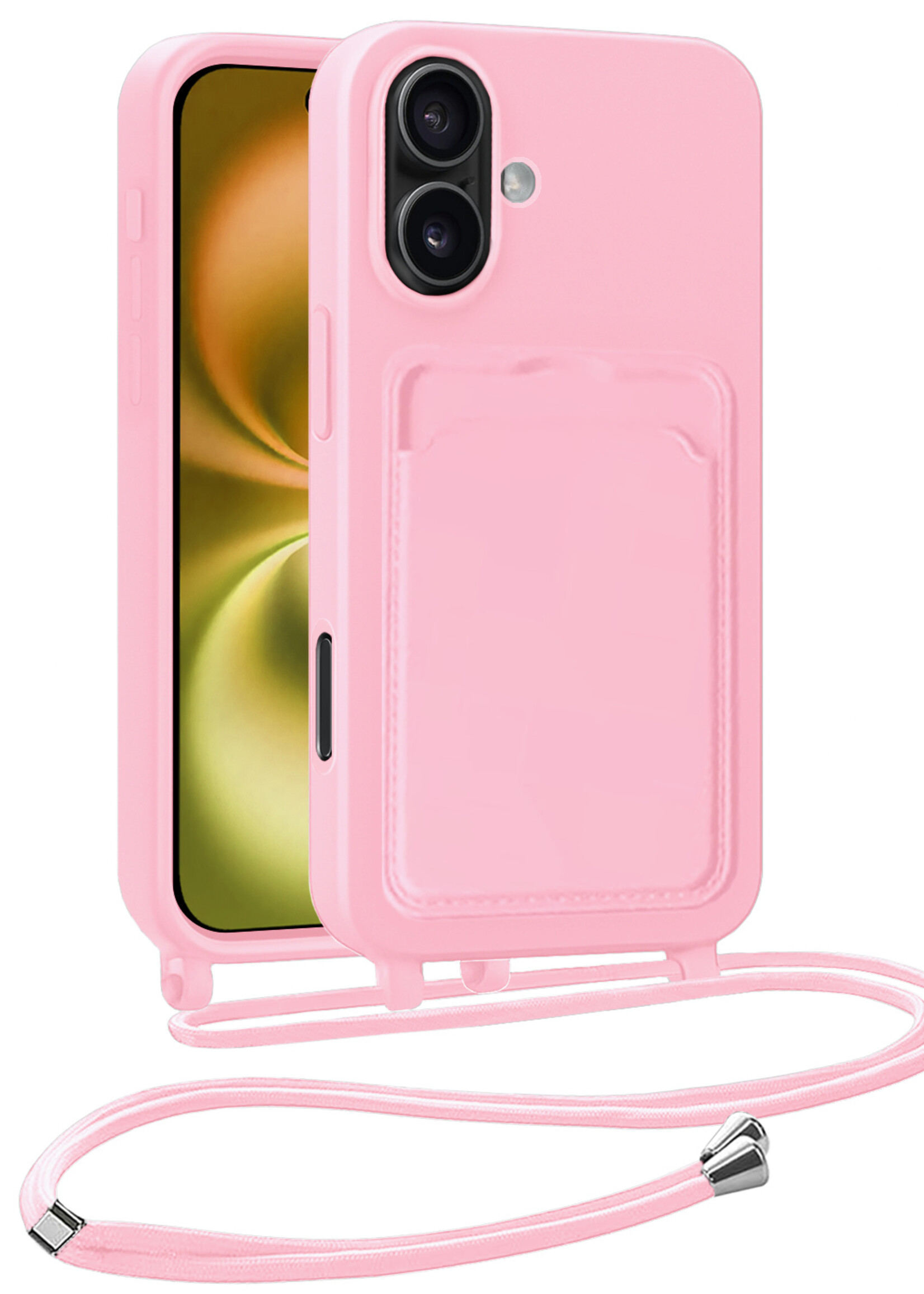 LUQ LUQ iPhone 16 Plus Hoesje Pashouder met Koord - Lichtroze