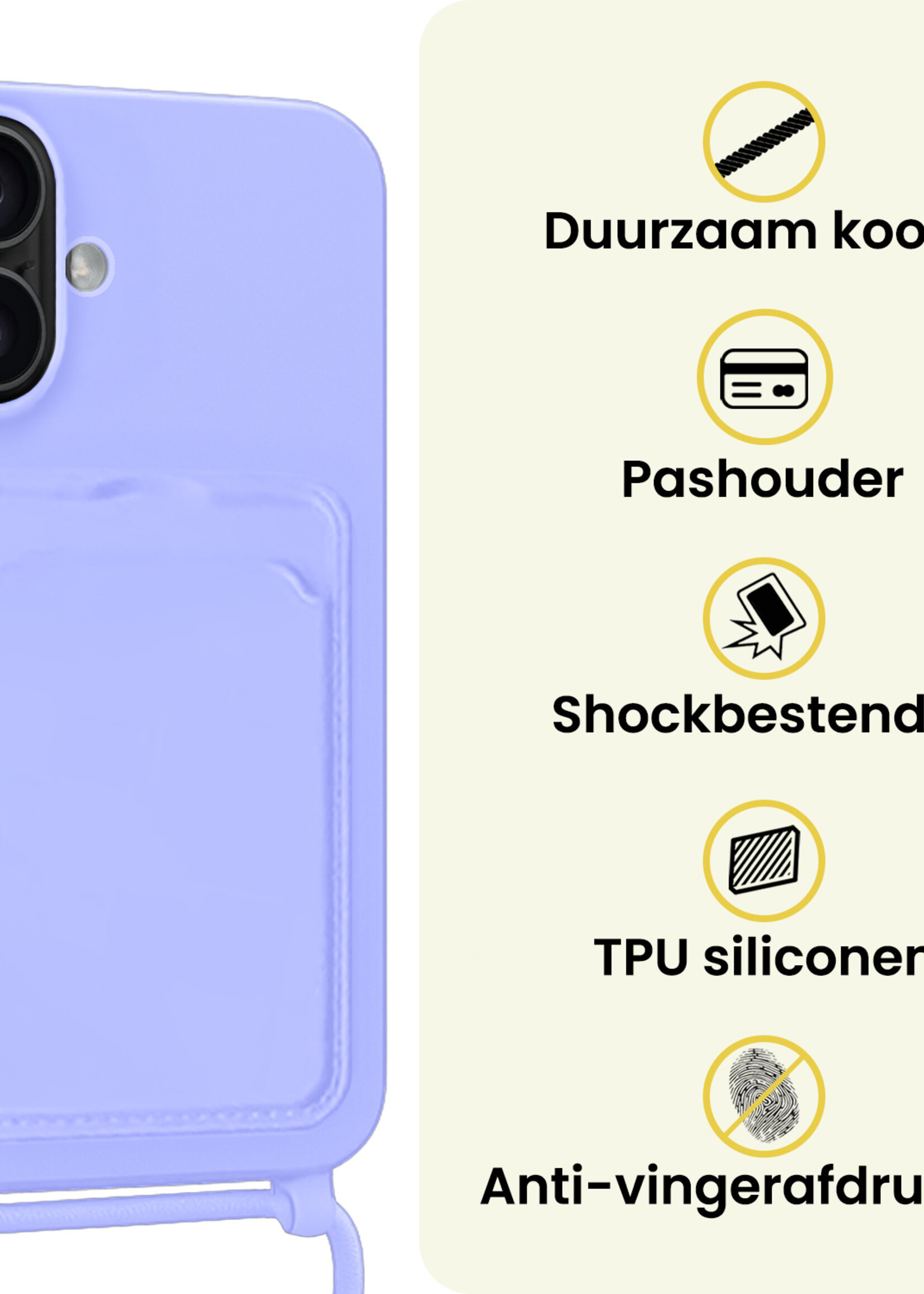 LUQ LUQ iPhone 16 Plus Hoesje Pashouder met Koord - Lila