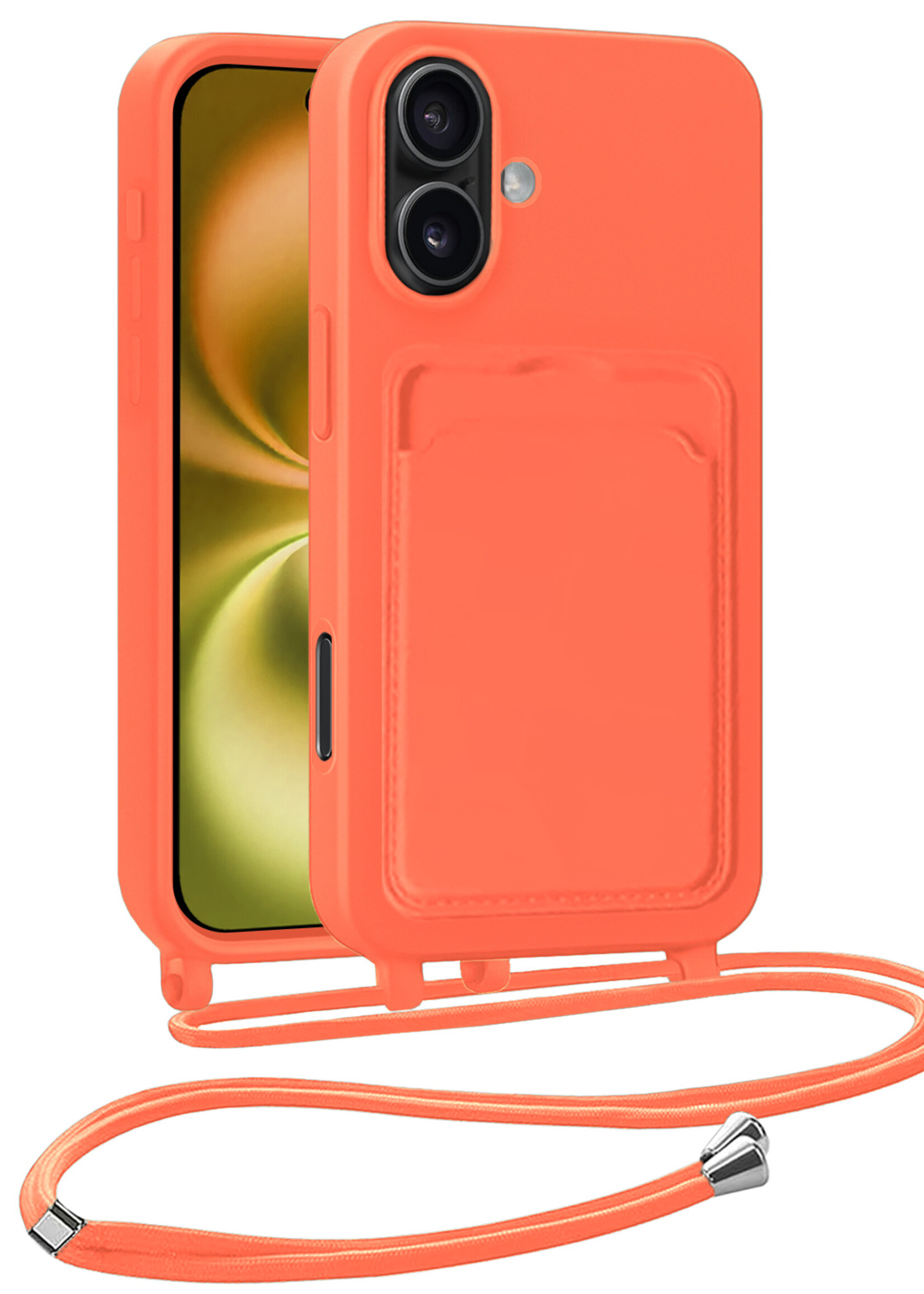 LUQ LUQ iPhone 16 Plus Hoesje Pashouder met Koord - Papaya