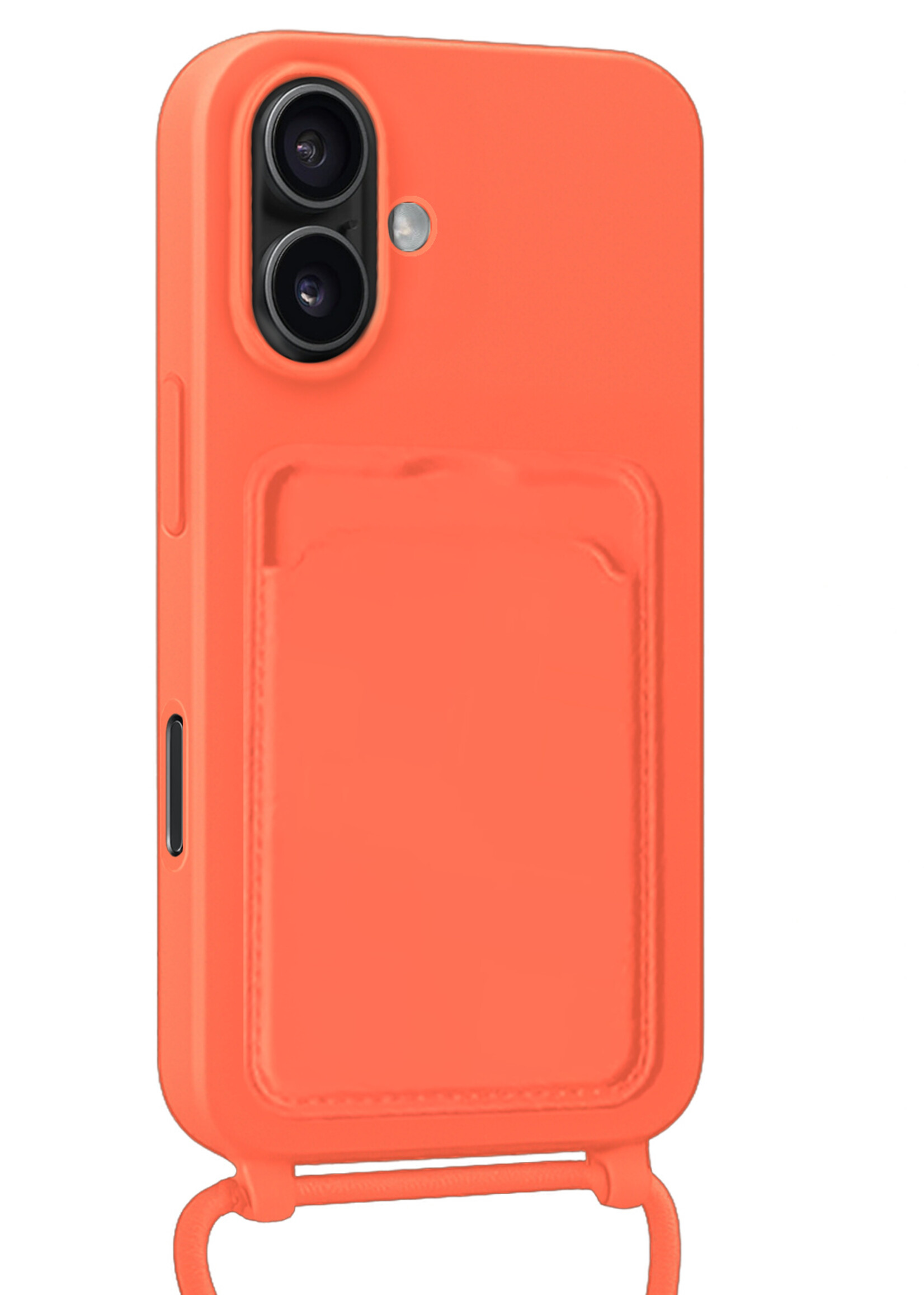 LUQ LUQ iPhone 16 Plus Hoesje Pashouder met Koord Met Screenprotector - Papaya