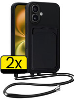 LUQ LUQ iPhone 16 Plus Hoesje Pashouder met Koord - Zwart - 2 PACK