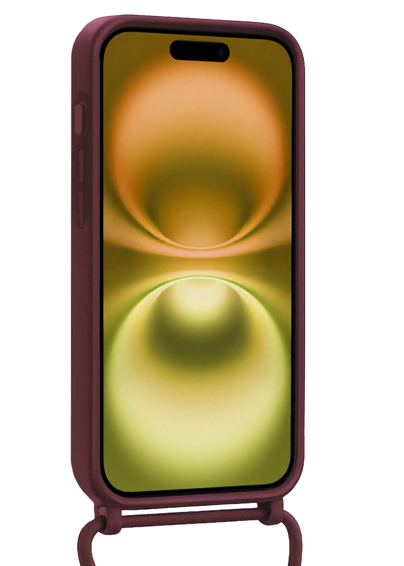 LUQ LUQ iPhone 16 Hoesje Pashouder met Koord Met Screenprotector - Aubergine