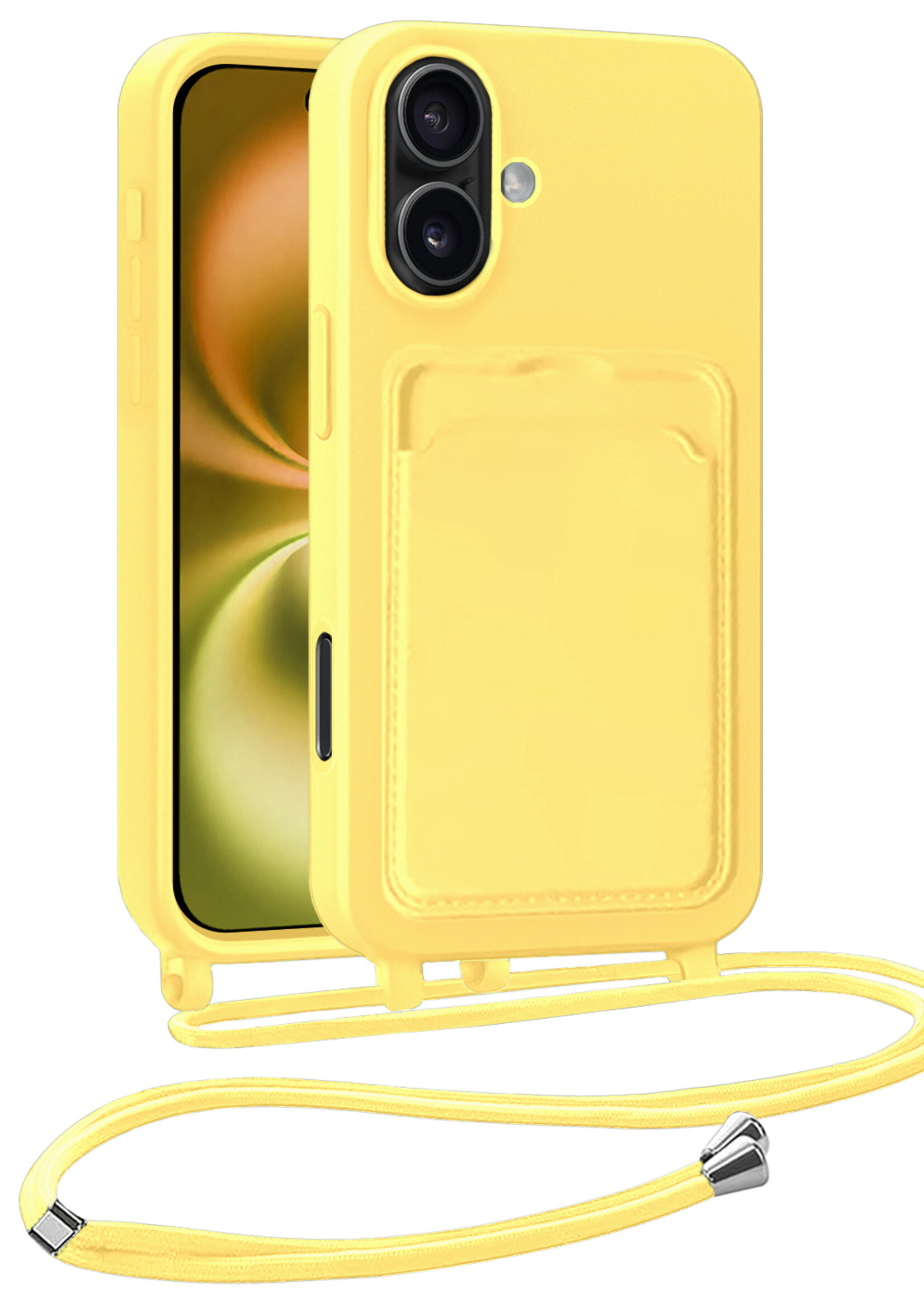 LUQ LUQ iPhone 16 Hoesje Pashouder met Koord - Geel