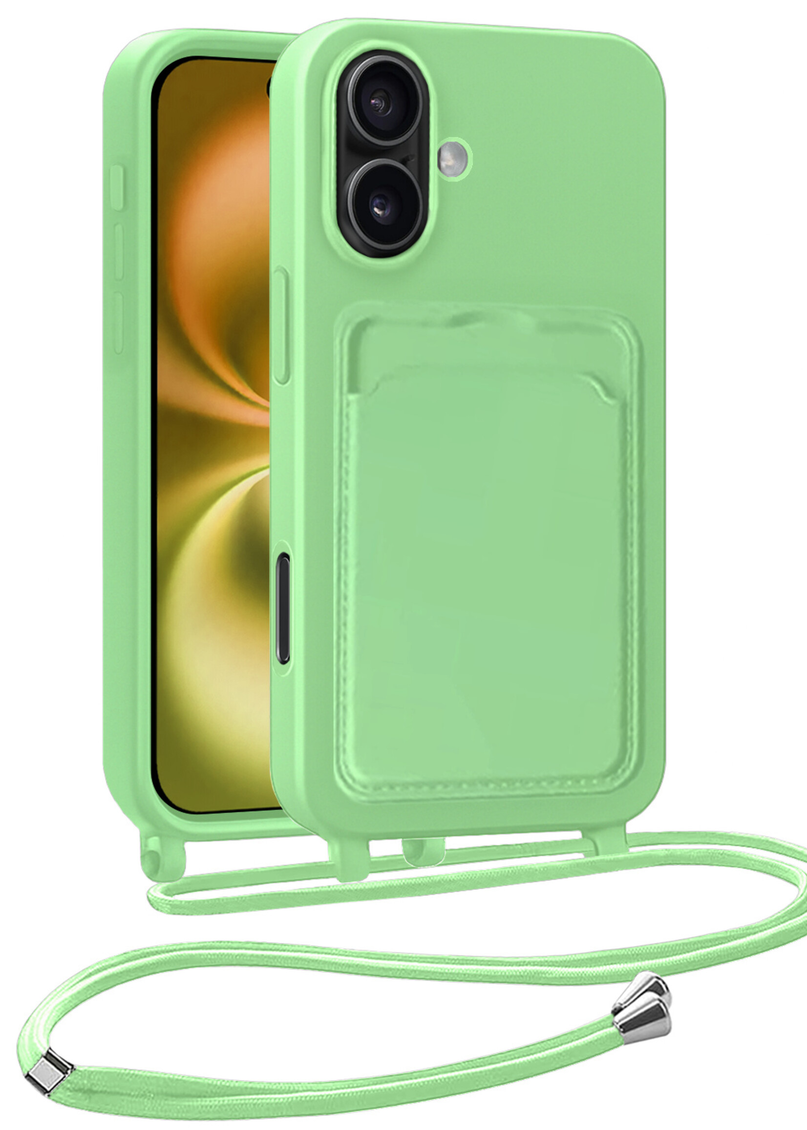 LUQ LUQ iPhone 16 Hoesje Pashouder met Koord - Groen