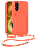 LUQ LUQ iPhone 16 Hoesje Pashouder met Koord - Papaya