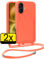 LUQ LUQ iPhone 16 Hoesje Pashouder met Koord - Papaya - 2 PACK
