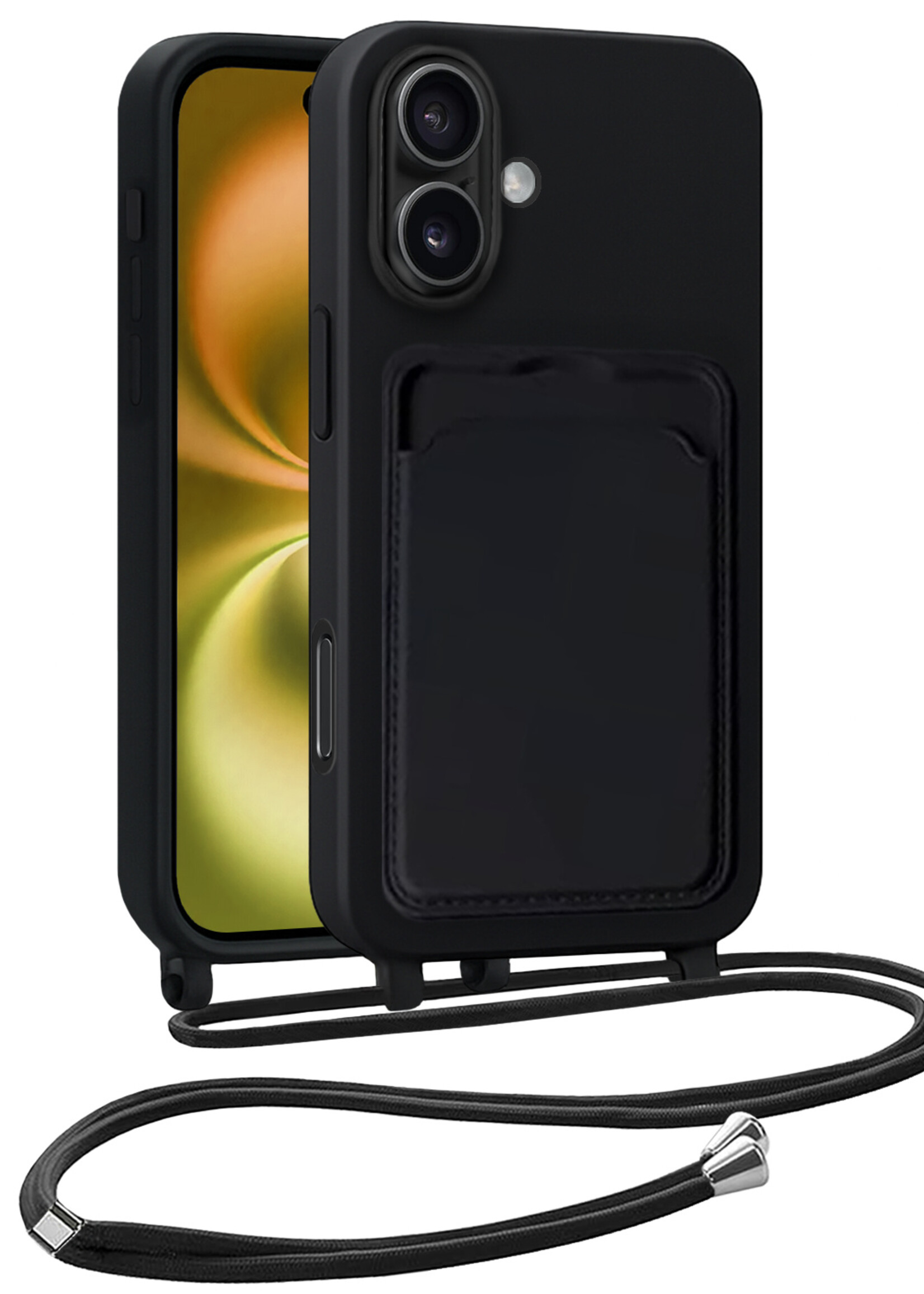 LUQ LUQ iPhone 16 Hoesje Pashouder met Koord - Zwart