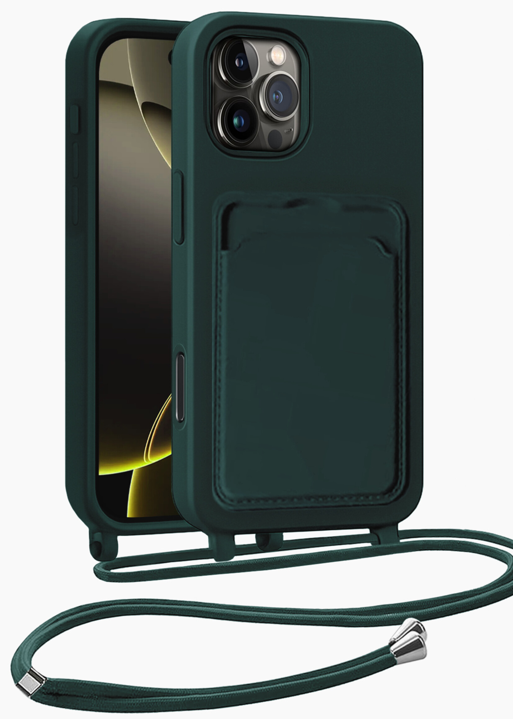 LUQ LUQ iPhone 16 Pro Hoesje Pashouder met Koord - Donkergroen