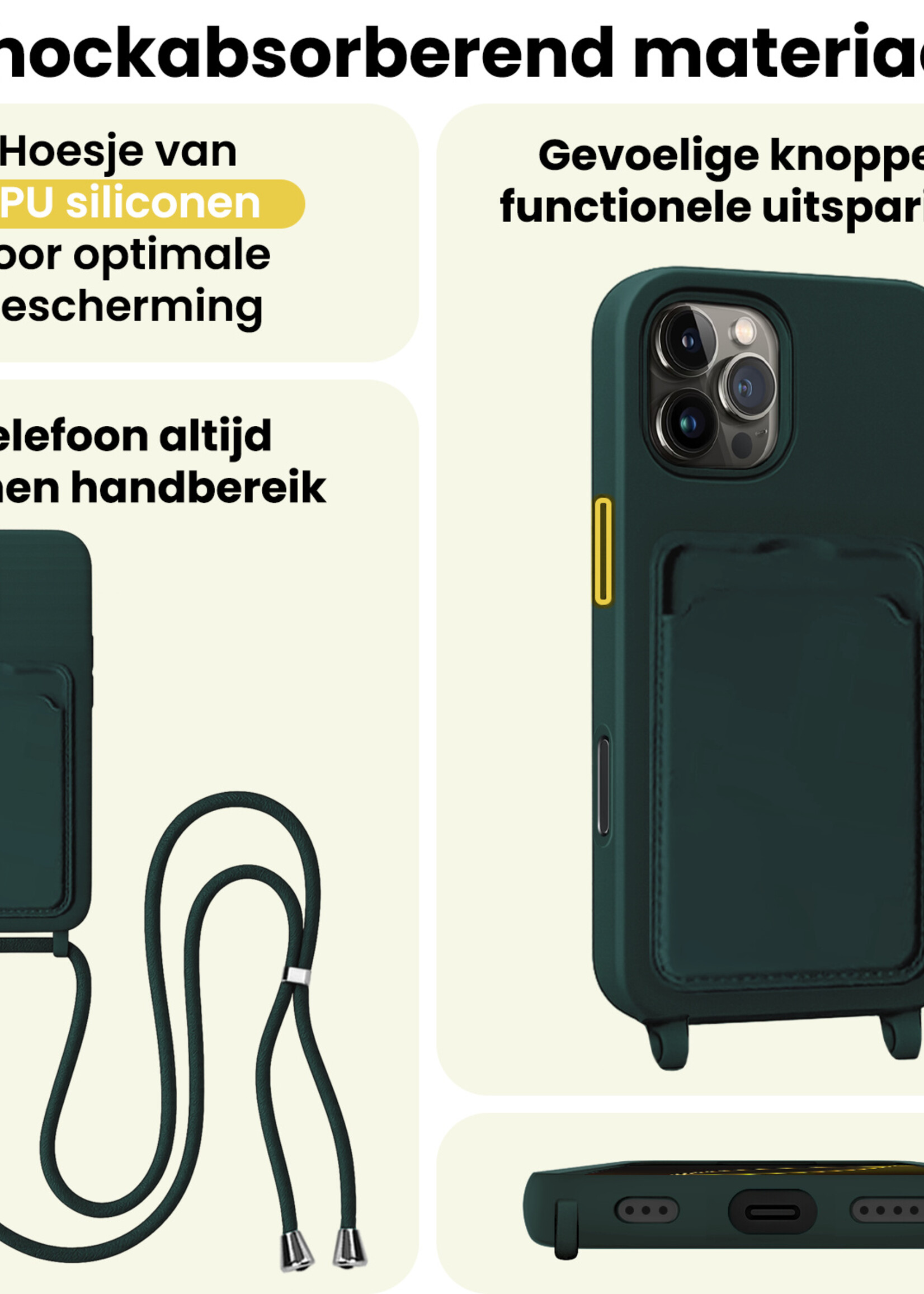 LUQ LUQ iPhone 16 Pro Hoesje Pashouder met Koord - Donkergroen