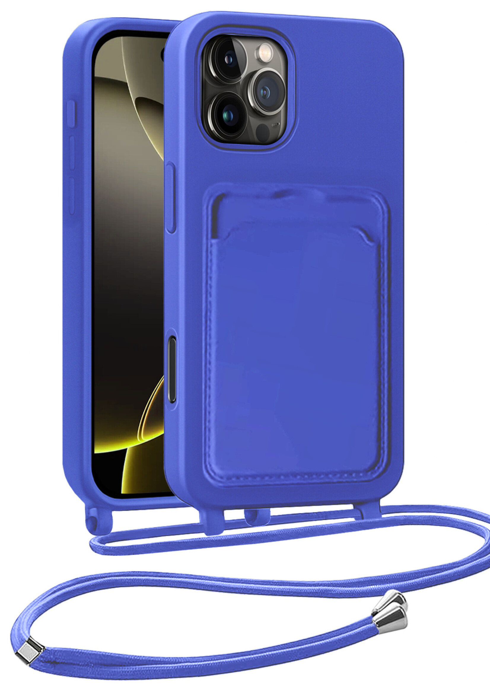 LUQ LUQ iPhone 16 Pro Hoesje Pashouder met Koord - Fel Blauw