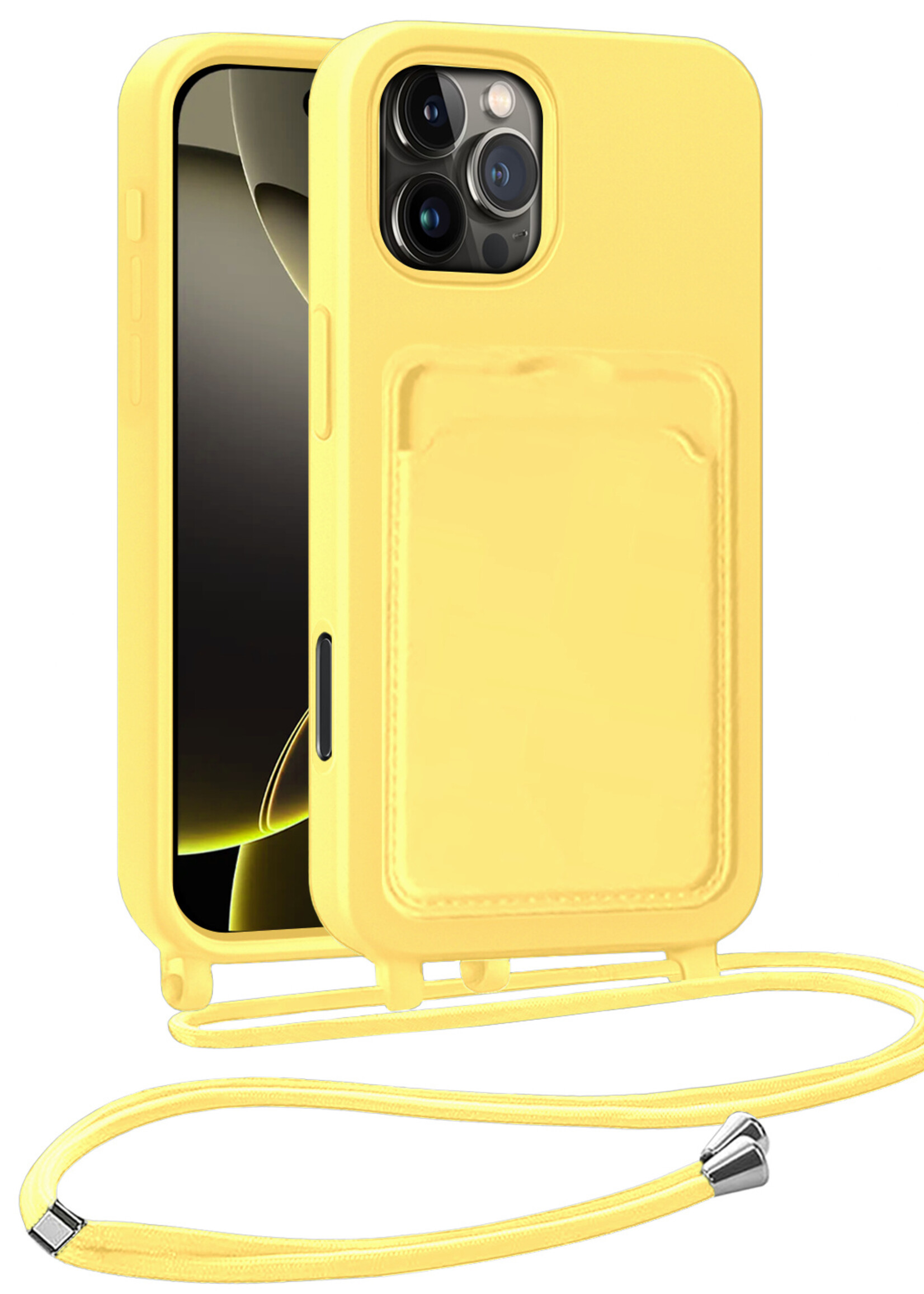 LUQ LUQ iPhone 16 Pro Hoesje Pashouder met Koord - Geel