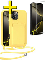 LUQ LUQ iPhone 16 Pro Hoesje Pashouder met Koord Met Screenprotector - Geel