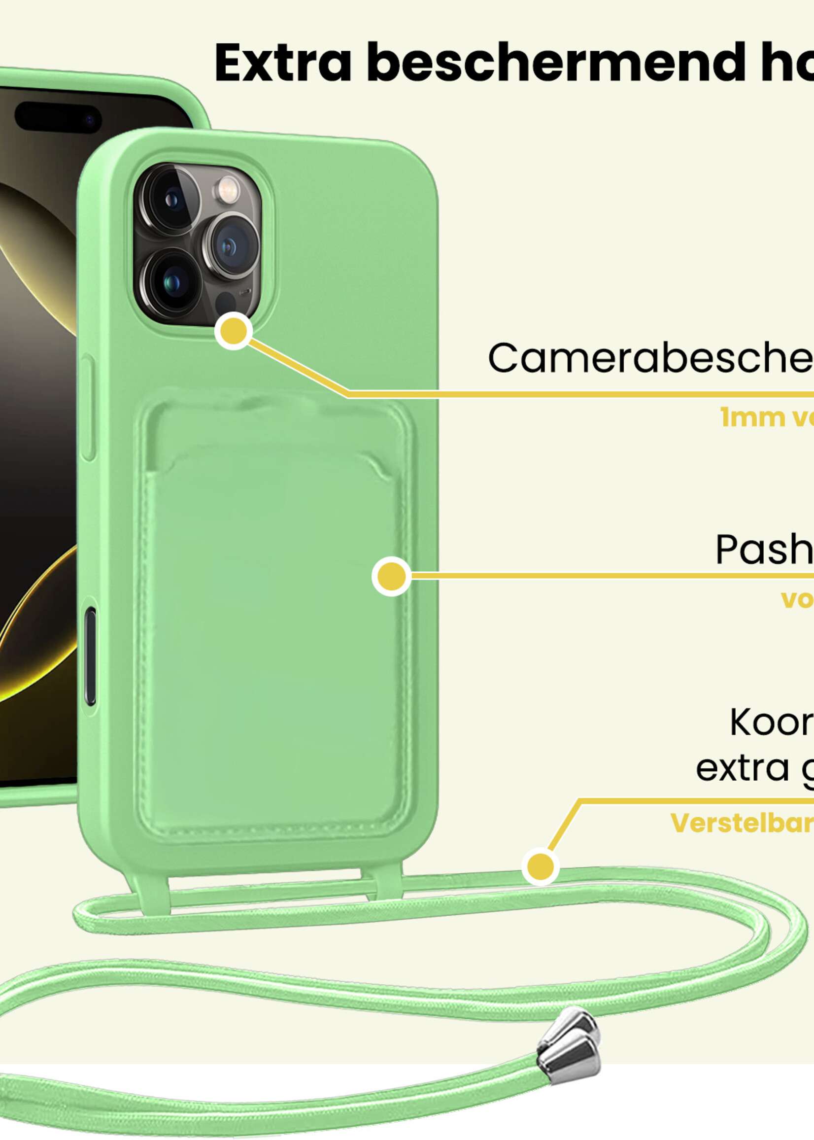 LUQ LUQ iPhone 16 Pro Hoesje Pashouder met Koord - Groen