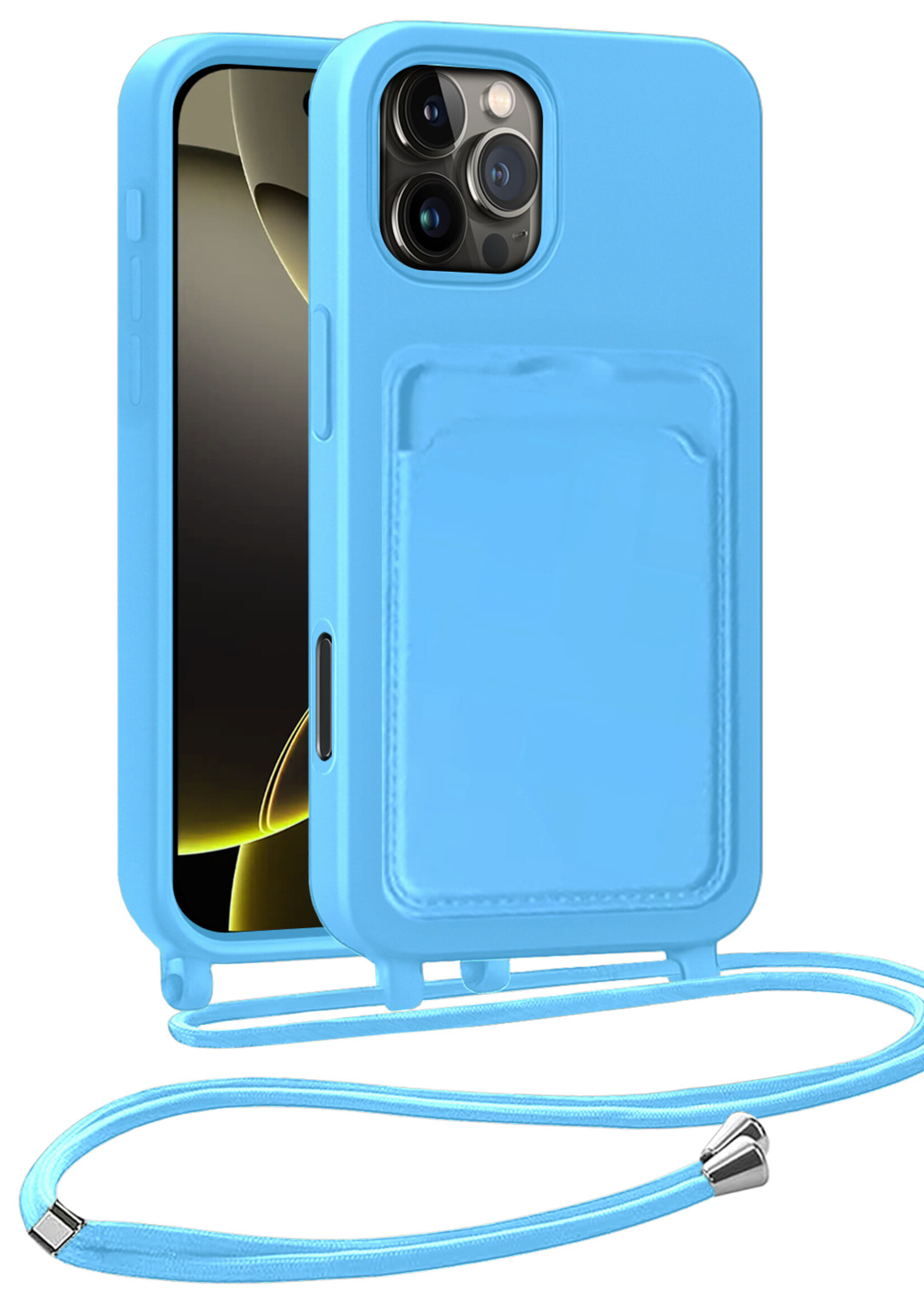 LUQ LUQ iPhone 16 Pro Hoesje Pashouder met Koord - Lichtblauw