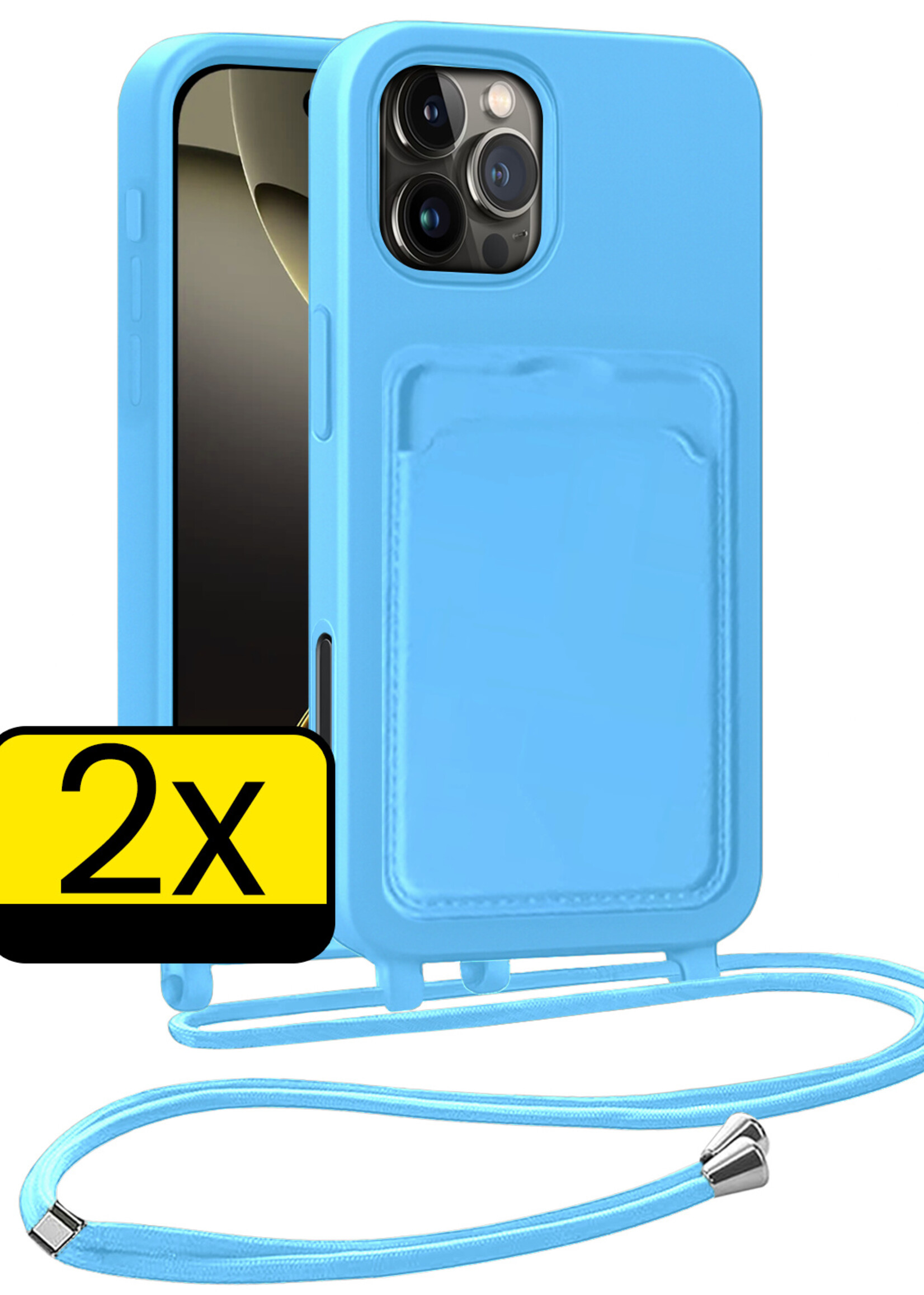 LUQ LUQ iPhone 16 Pro Hoesje Pashouder met Koord - Lichtblauw - 2 PACK