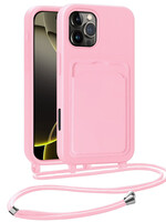 LUQ LUQ iPhone 16 Pro Hoesje Pashouder met Koord - Lichtroze