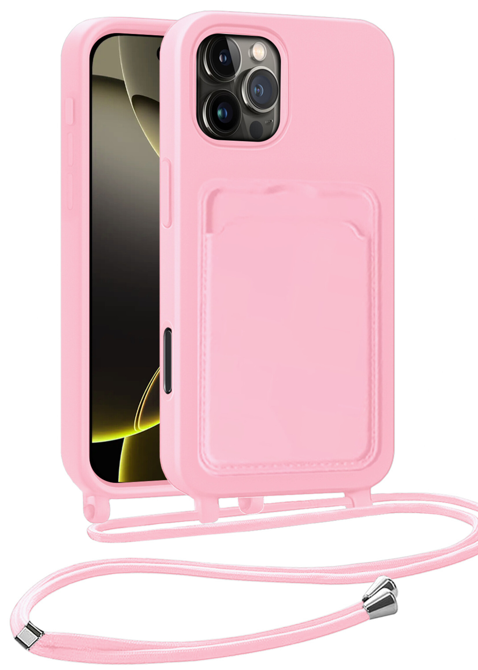 LUQ LUQ iPhone 16 Pro Hoesje Pashouder met Koord - Lichtroze