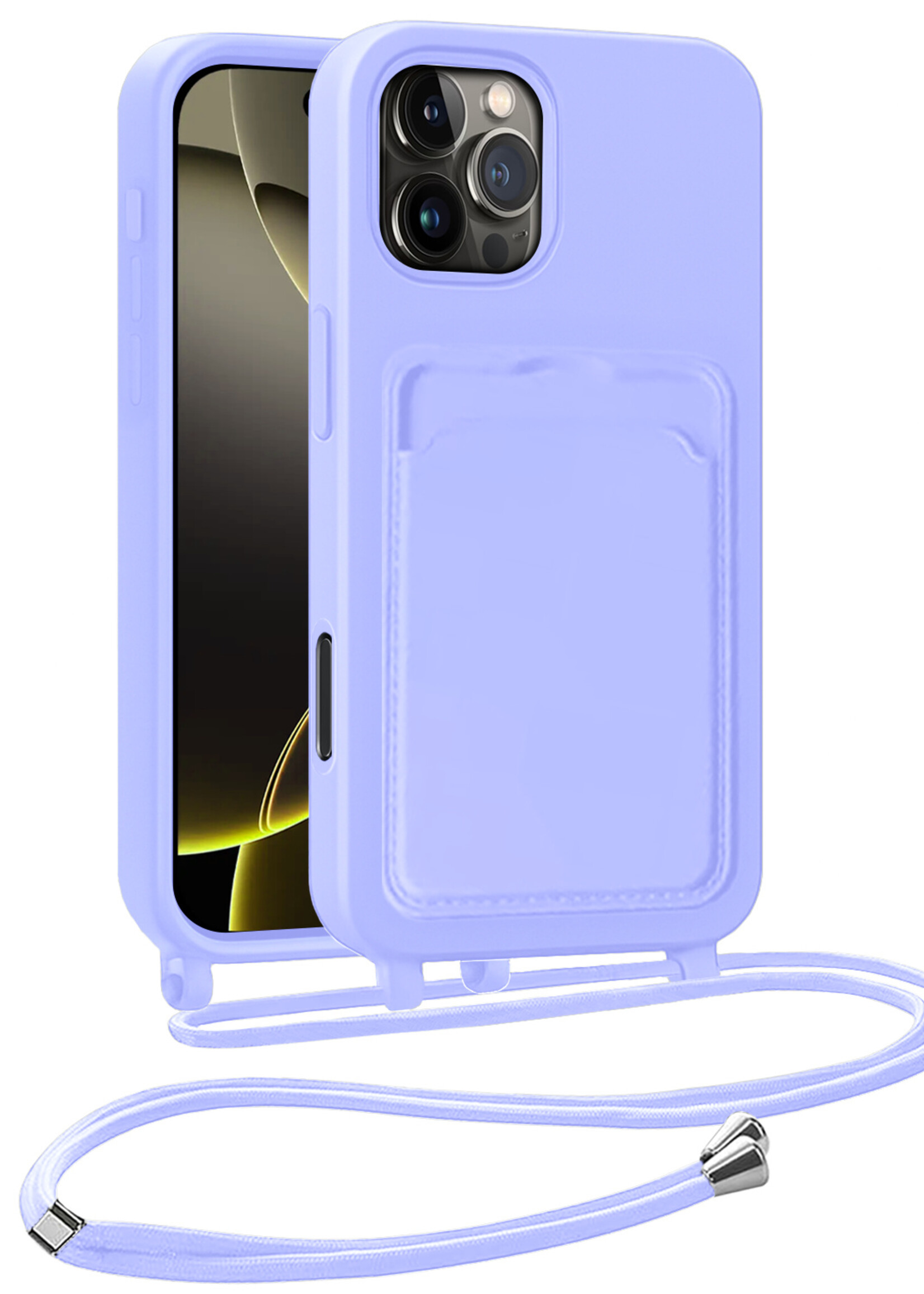 LUQ LUQ iPhone 16 Pro Hoesje Pashouder met Koord - Lila