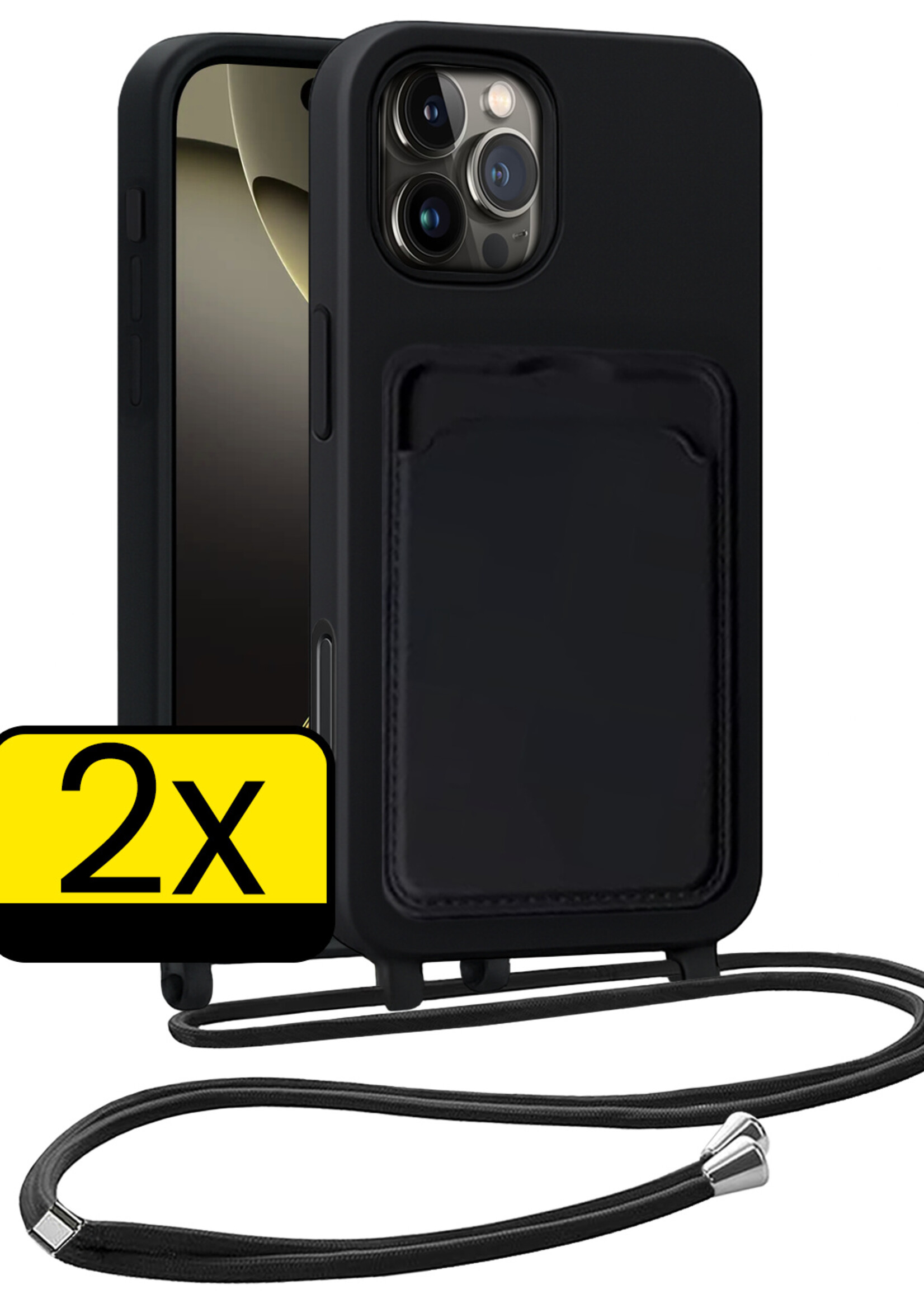 LUQ LUQ iPhone 16 Pro Hoesje Pashouder met Koord - Zwart - 2 PACK