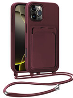 LUQ LUQ iPhone 16 Pro Max Hoesje Pashouder met Koord - Aubergine