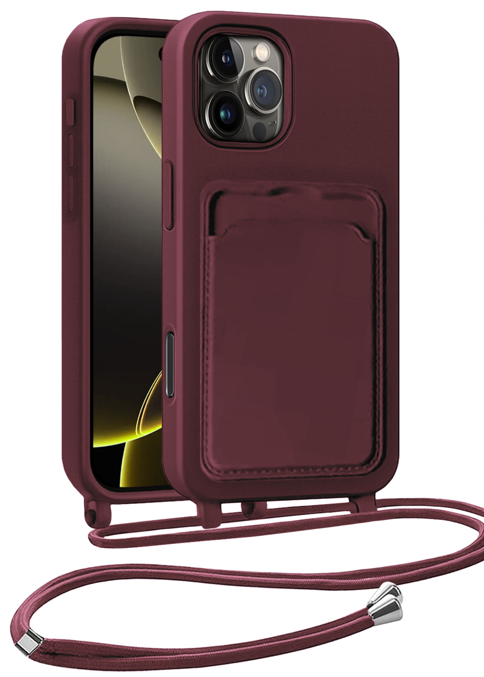 LUQ LUQ iPhone 16 Pro Max Hoesje Pashouder met Koord - Aubergine