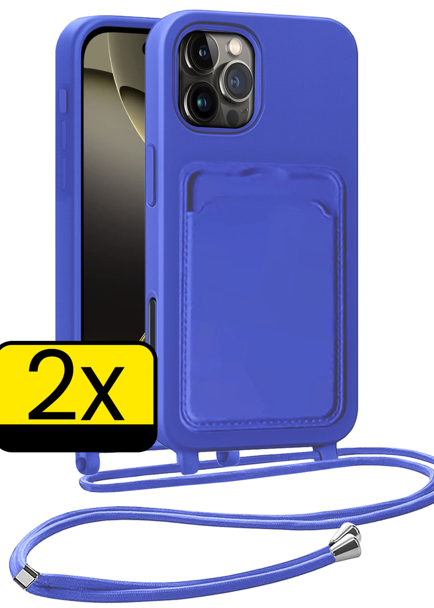 LUQ LUQ iPhone 16 Pro Max Hoesje Pashouder met Koord - Fel Blauw - 2 PACK