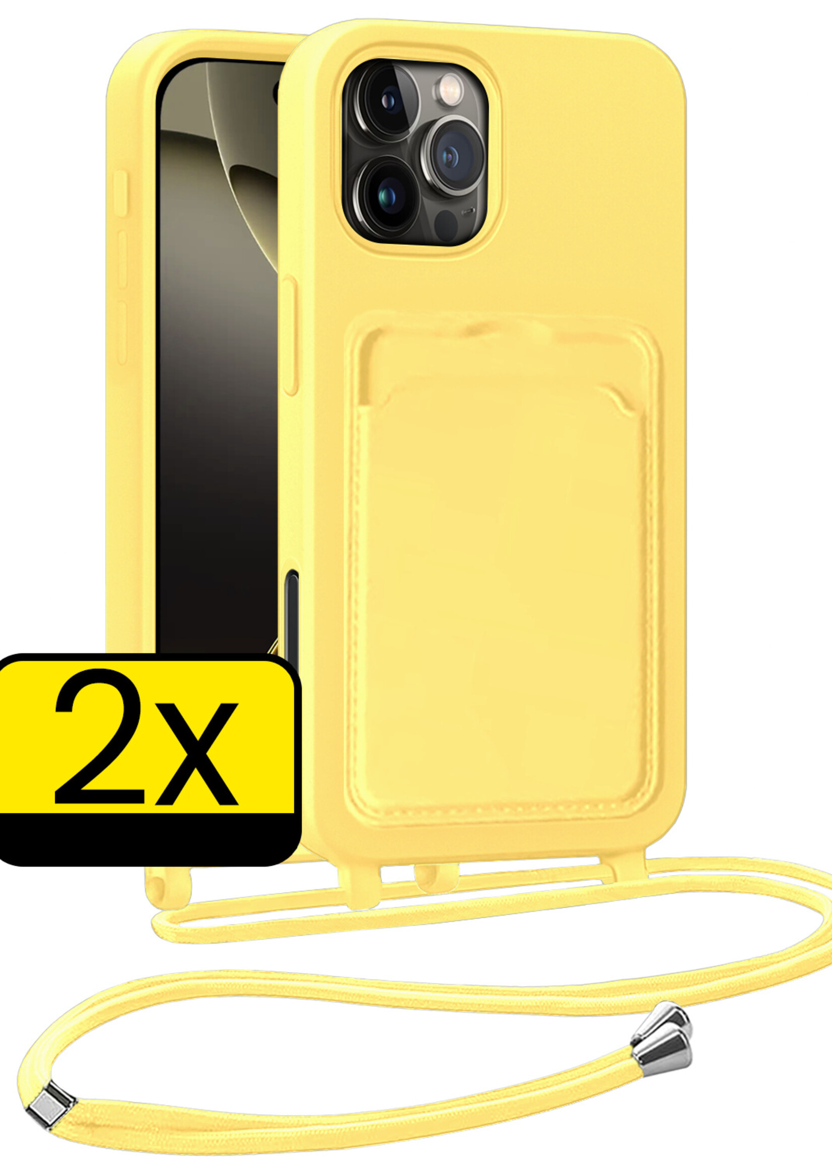 LUQ LUQ iPhone 16 Pro Max Hoesje Pashouder met Koord - Geel - 2 PACK