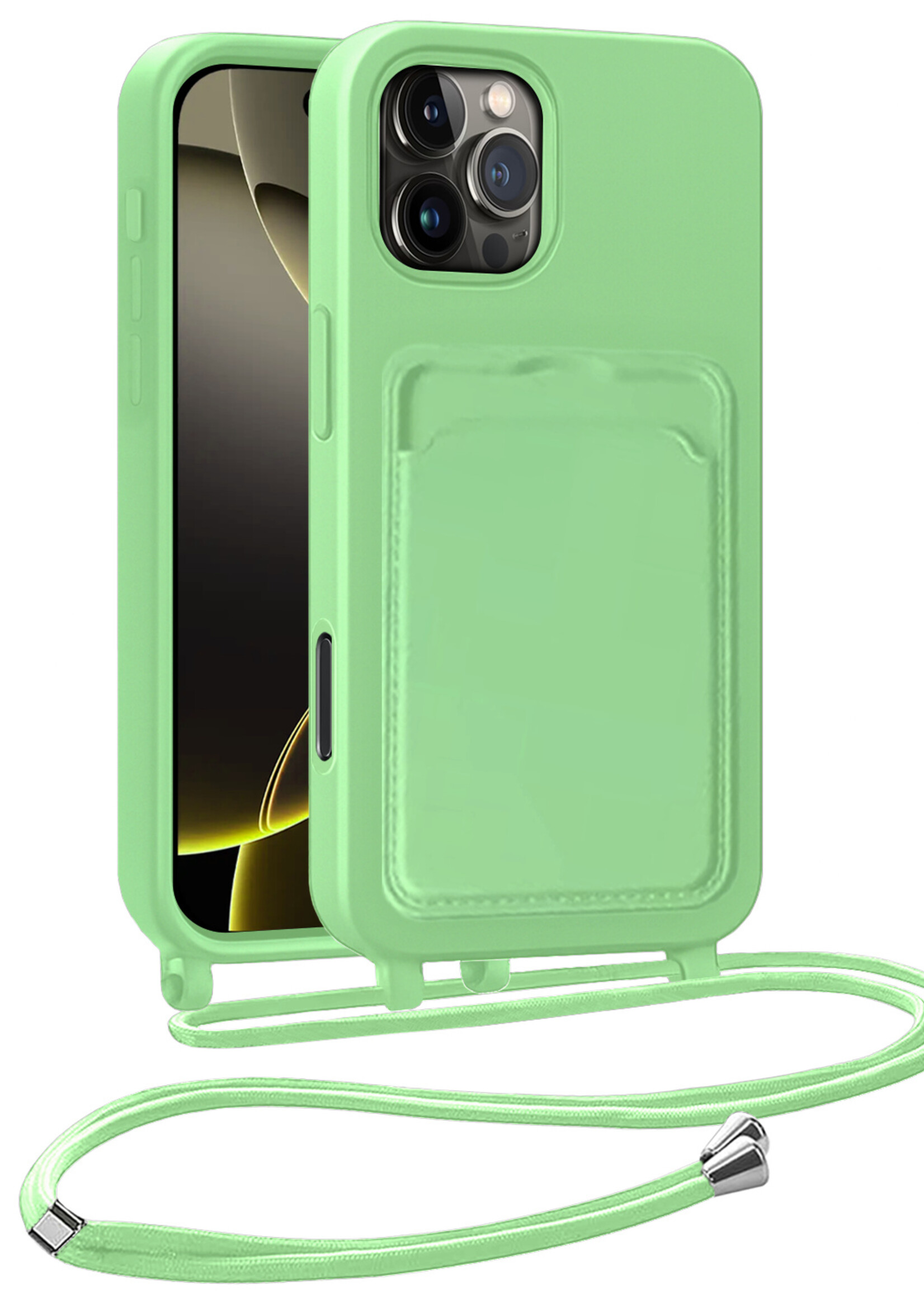 LUQ LUQ iPhone 16 Pro Max Hoesje Pashouder met Koord - Groen