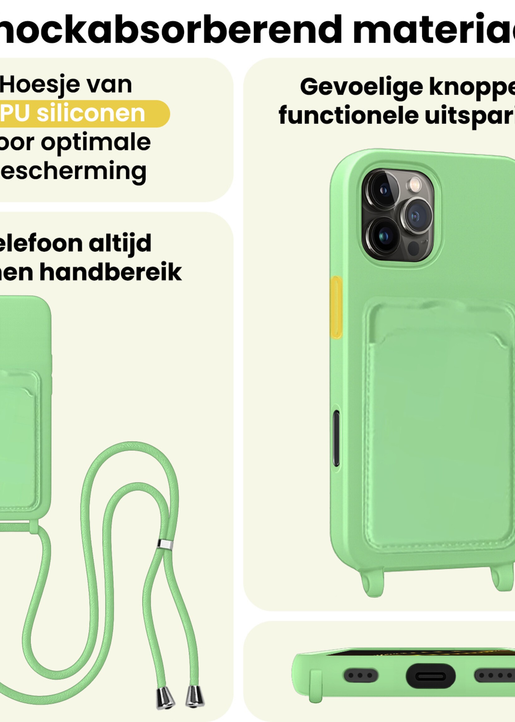 LUQ LUQ iPhone 16 Pro Max Hoesje Pashouder met Koord - Groen
