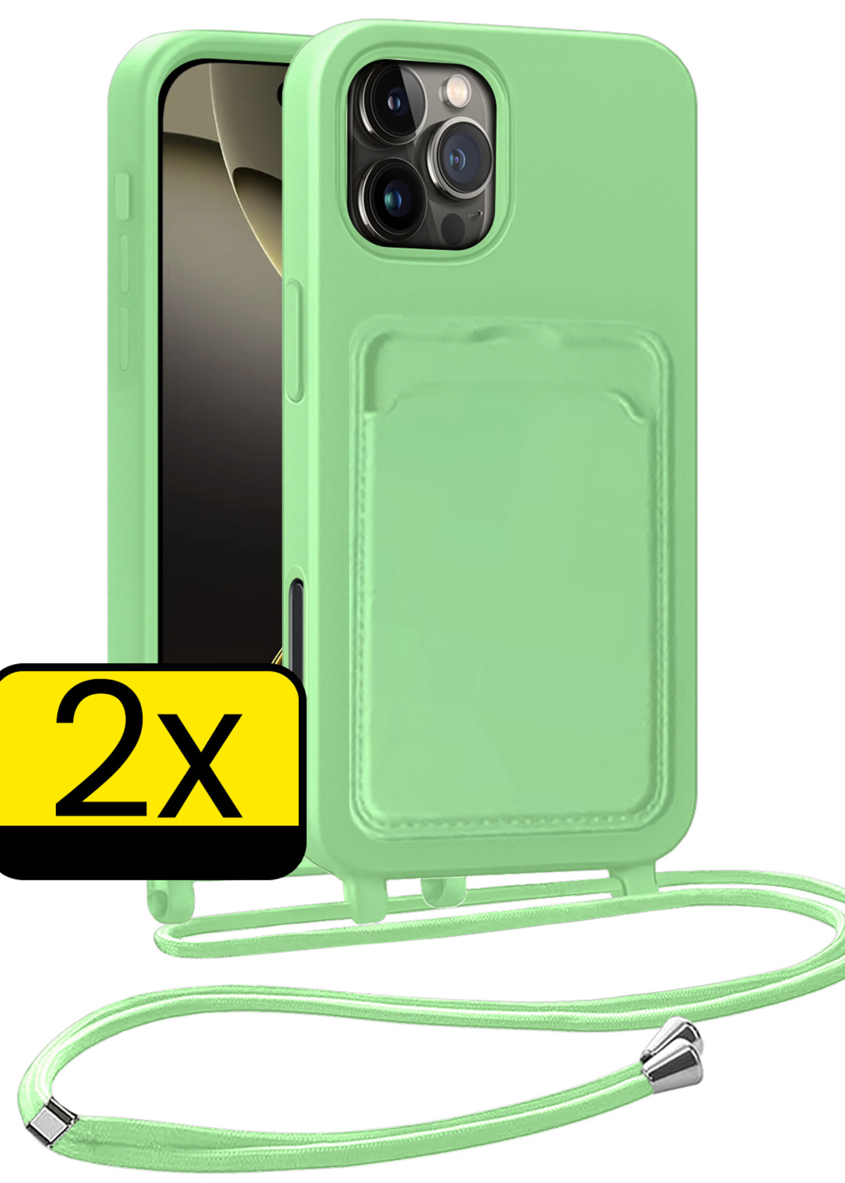 LUQ LUQ iPhone 16 Pro Max Hoesje Pashouder met Koord - Groen - 2 PACK