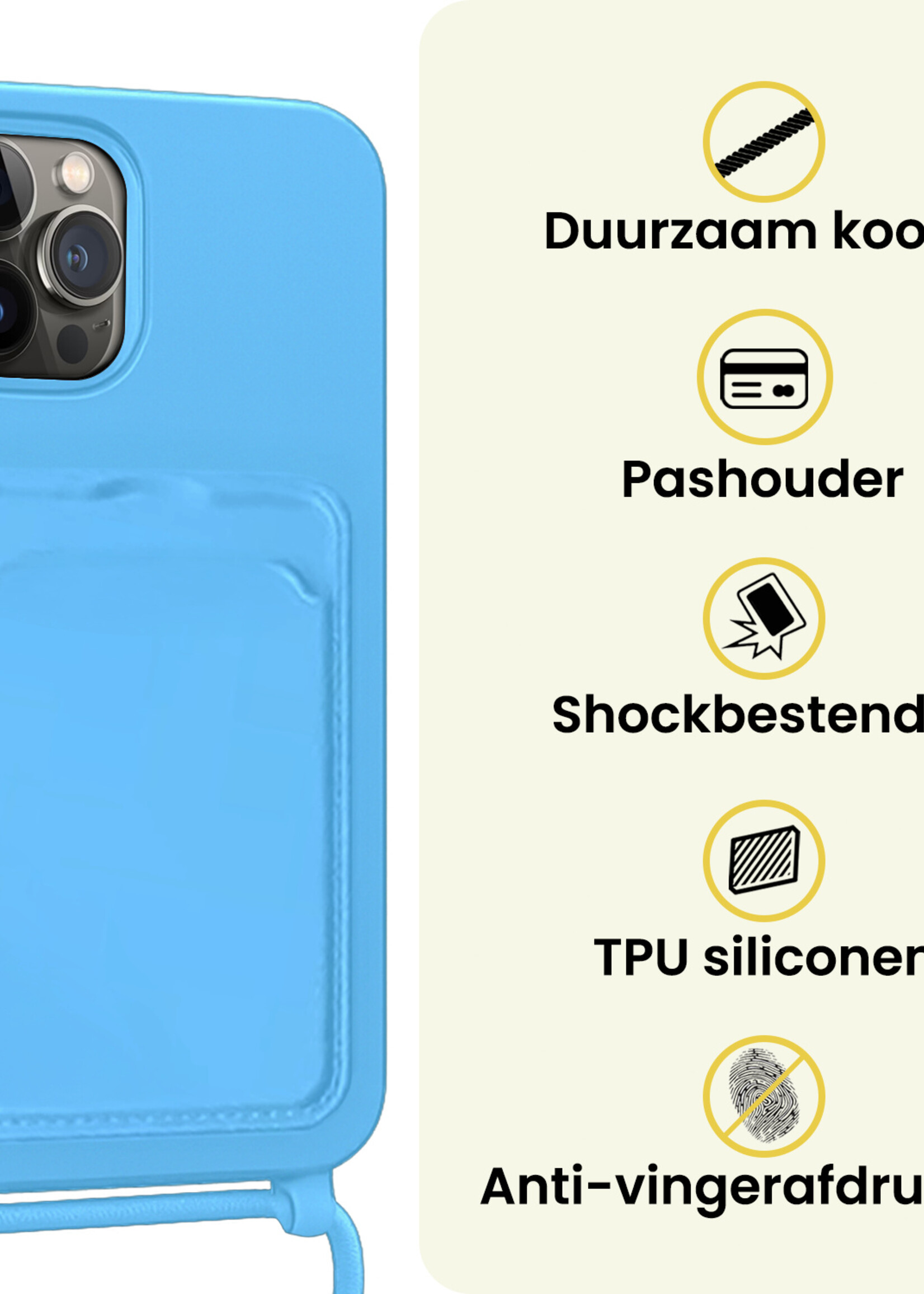 LUQ LUQ iPhone 16 Pro Max Hoesje Pashouder met Koord - Lichtblauw