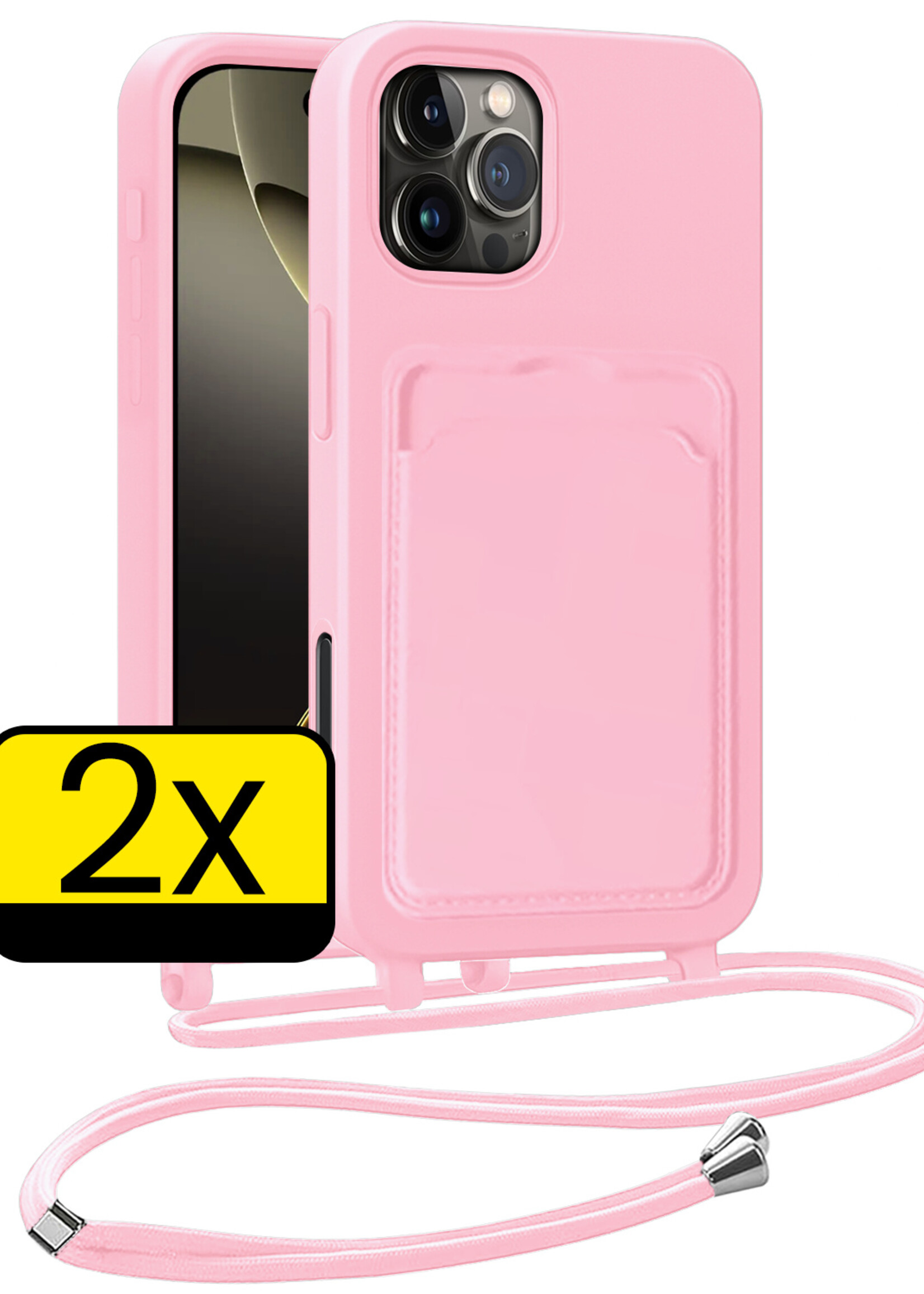 LUQ LUQ iPhone 16 Pro Max Hoesje Pashouder met Koord - Lichtroze - 2 PACK