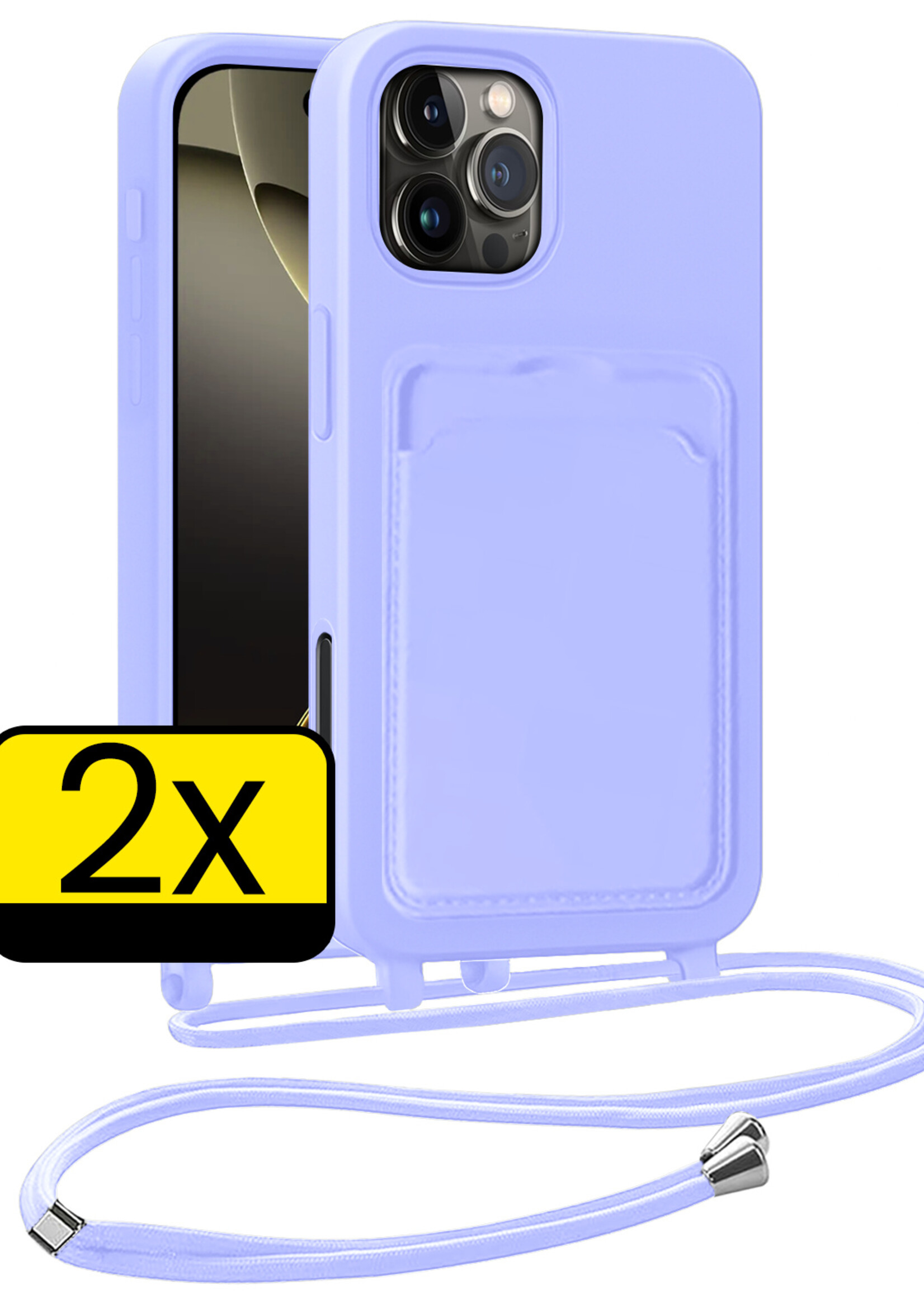 LUQ LUQ iPhone 16 Pro Max Hoesje Pashouder met Koord - Lila - 2 PACK