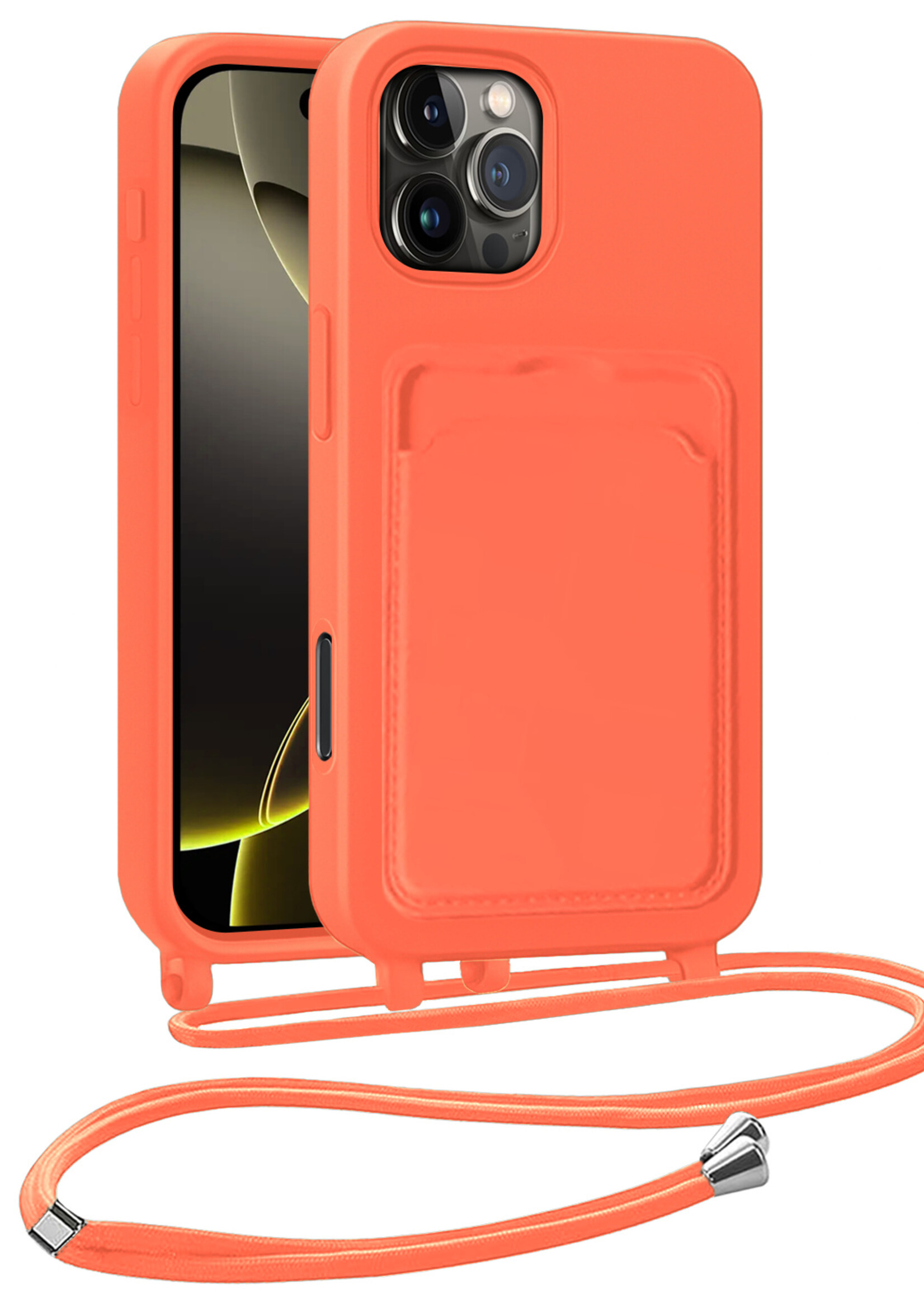 LUQ LUQ iPhone 16 Pro Max Hoesje Pashouder met Koord - Papaya